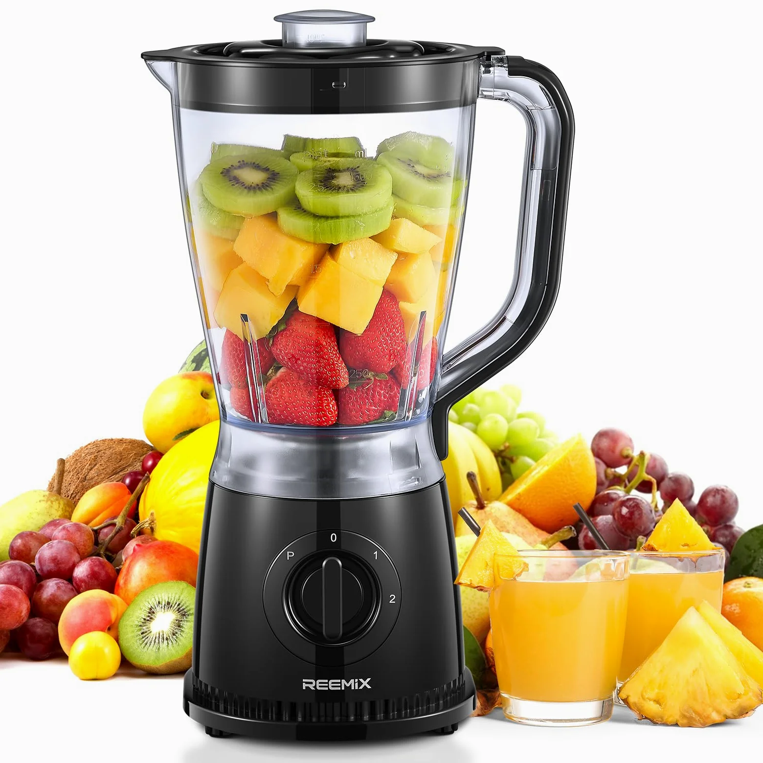 Batidora de 500 W, 1,5 L con 2 velocidades y función de pulso, cuchillo de acero inoxidable, tapa extraíble con vaso medidor, vaso mezclador apto para lavavajillas para batidos y batidos
