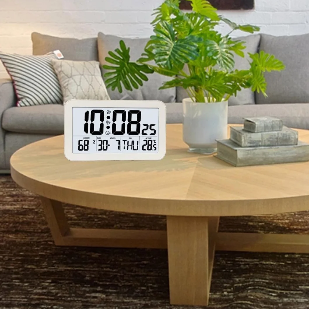Despertador Digital con Snooze Retroiluminado, Visualización de Temperatura y Humedad, Visualización de Fecha y Semana, Pantalla Grande LCD HD, Alimentación por Batería para Dormitorio