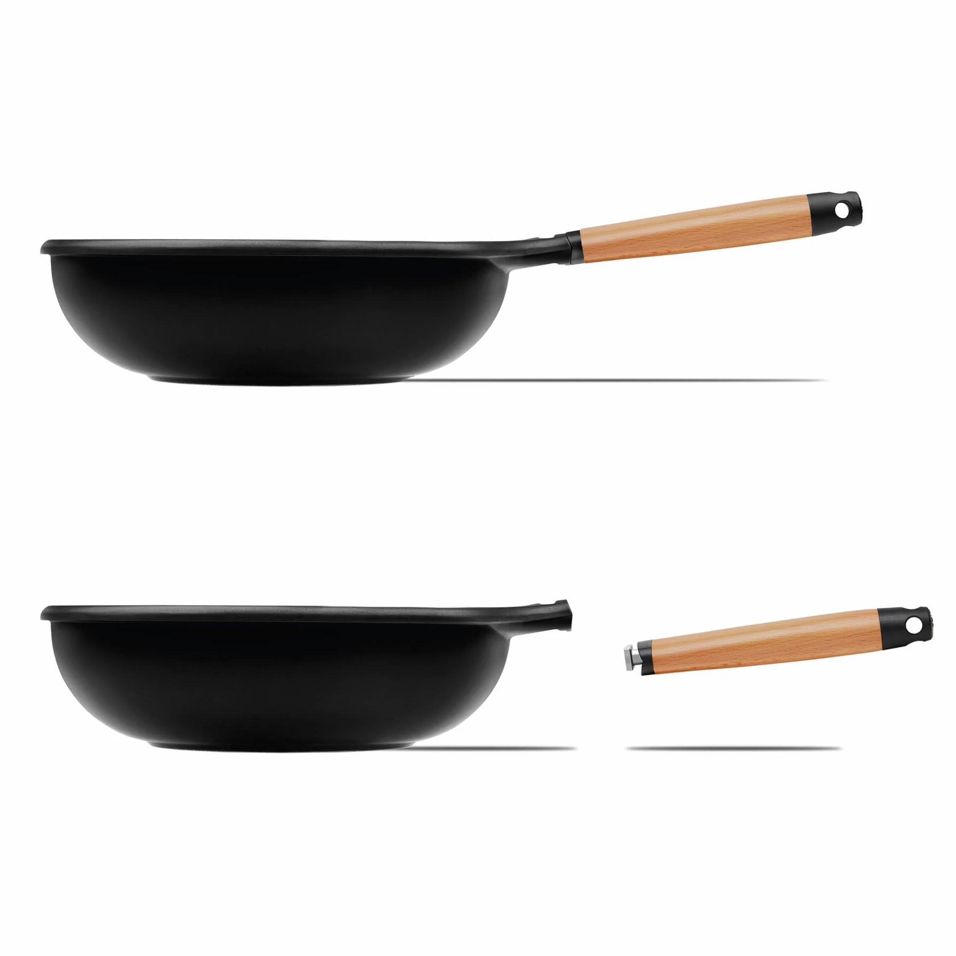 CASTEY - Sartén Wok de Inducción, 28 cm, con Mango de Madera de Cedro, Antiadherente, Distribuye el Calor de Forma Homogénea, Ligera y Cómoda, Fácil de Limpiar, Apta para Todas las Cocinas