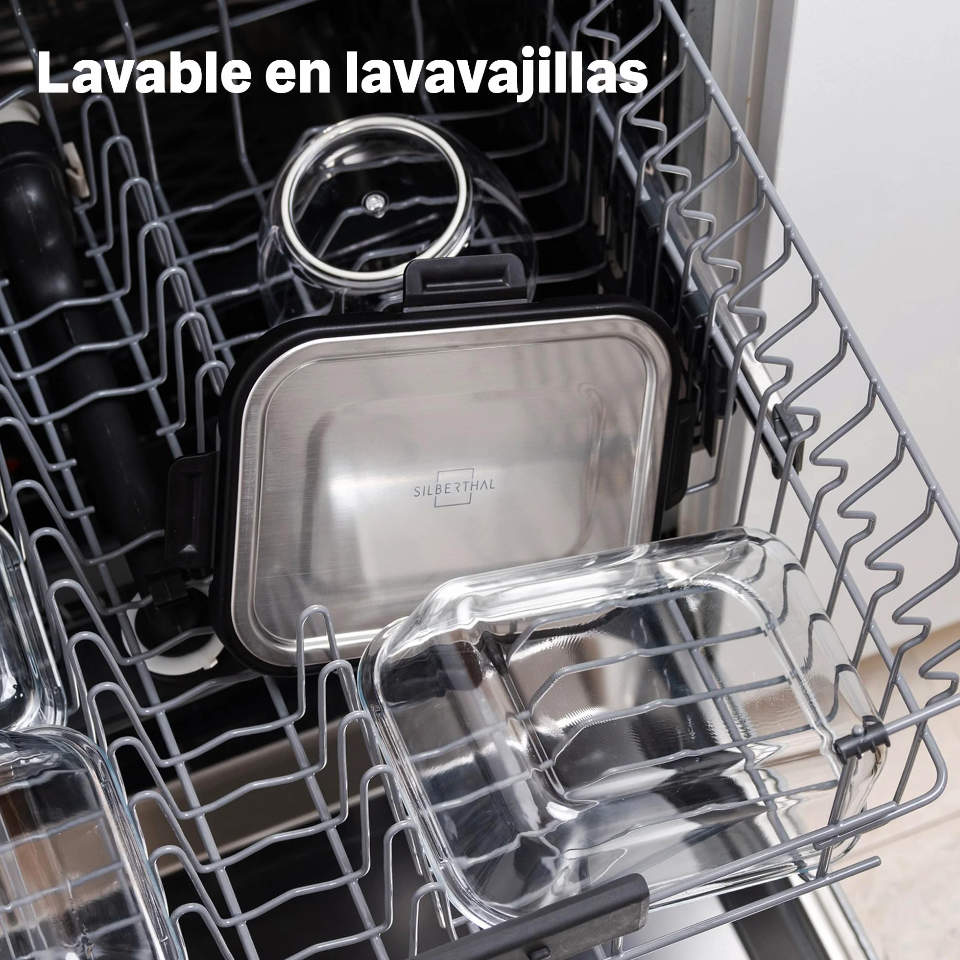 SILBERTHAL Set 3 fiambreras cristal herméticas - 370/640/1040ml microondas | Recipientes de cristal con tapa de Acero inoxidable - 370ml, 640ml y 1040ml - Vidrio DE borosilicato