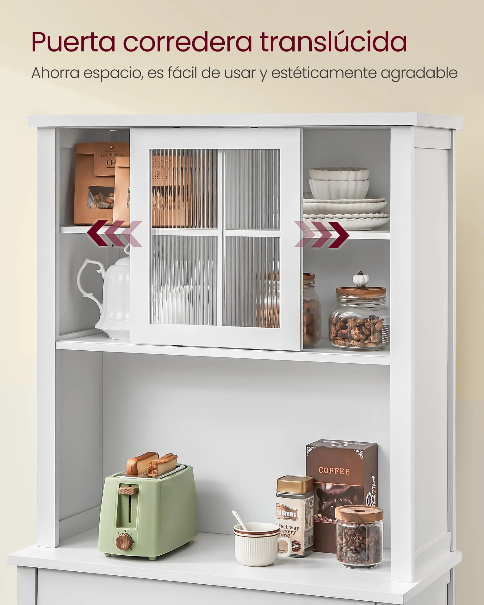 VASAGLE Armario con Luces y Cargador, Armario de Cocina, con Puertas y Cajones, 39,5 x 80,4 x 180,6 cm, Estantes Ajustables, Estilo Rústico, Blanco Nube BBK363W21