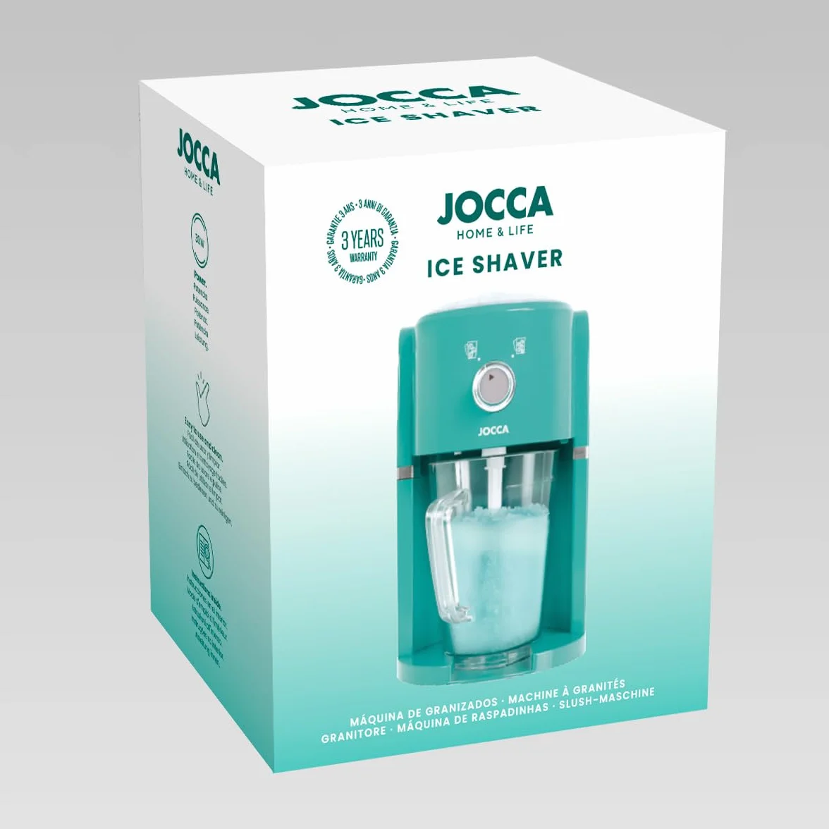 Jocca - Máquina para Hacer granizados eléctrica | Cuchillas de Acero Inoxidable | Capacidad 1,1 L | Fácil de Limpiar | Color Turquesa | Pica y Mezcla Hielo
