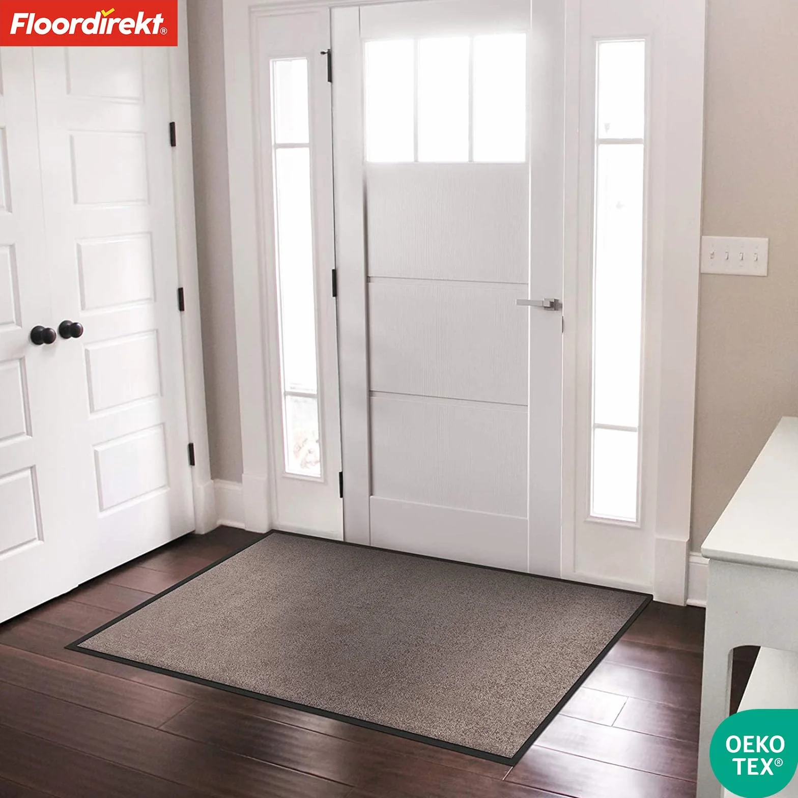Floordirekt | Rhine | Alfombra de entrada | Antideslizante, color único, alfombra de entrada lavable, con certificado Oeko-Tex | Gris claro (Goéland), 40 cm x 60 cm