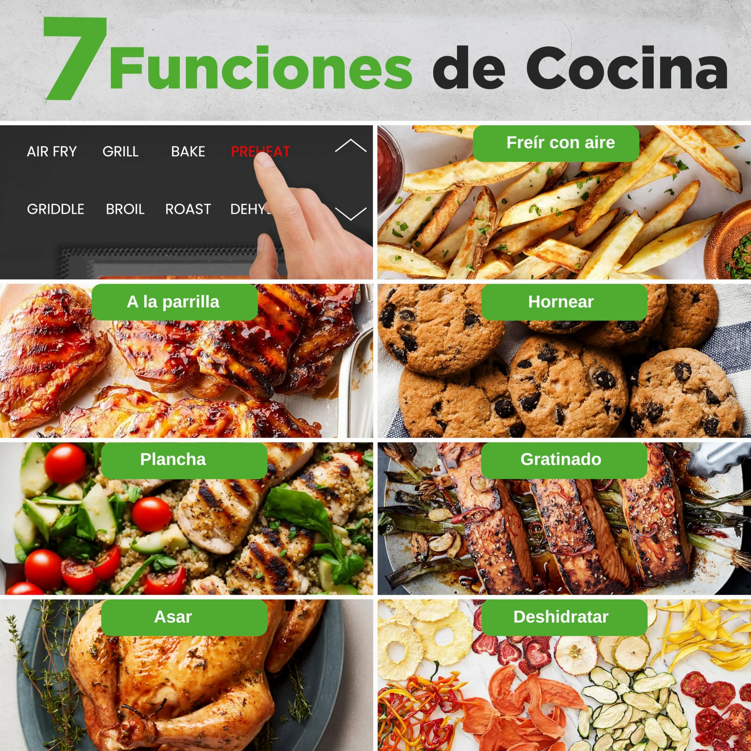 NutriChef Parrilla Electrica de Interior y Freidora de Aire 7 en 1 sin Humo, 6L, Termometro Integrado, Control de Temperatura, Placas Antiadherentes Desmontables