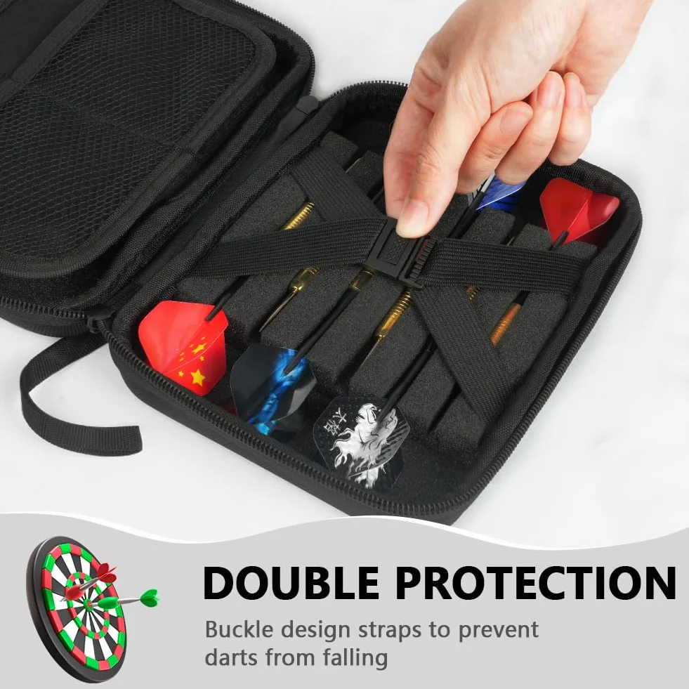 Flintronic Bolsa de Dardos con 12 Dardos de Acero o Blanda, con Bolsillos para Almacenamiento de Plumas, Puntas y Varillas