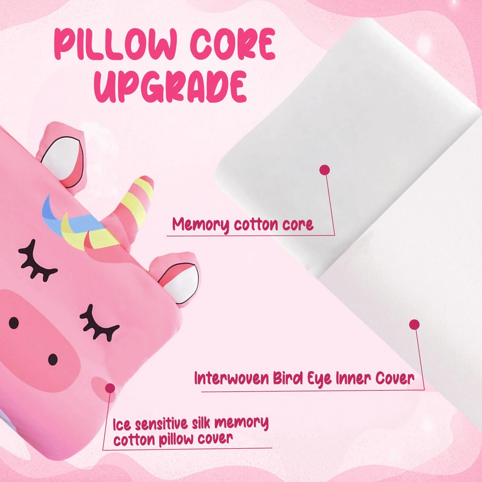 Almohada Infantil Ergonómica de Espuma Viscoelástica, Lavable y Transpirable, para Cuna Viaje Guardería 2-8 Años