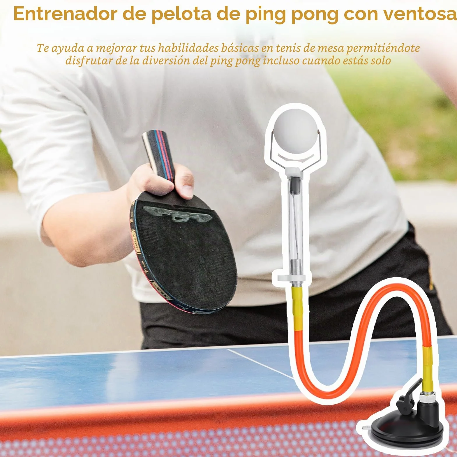 Entrenador De Tenis De Mesa, Dispositivo De Entrenamiento De Ping Pong De PVC Entrenador De Tenis De Mesa Ajustable Equipo De Pelotas De Ping Pong Entrenamiento Con Ventosa Para Jugador Tenis Mesa