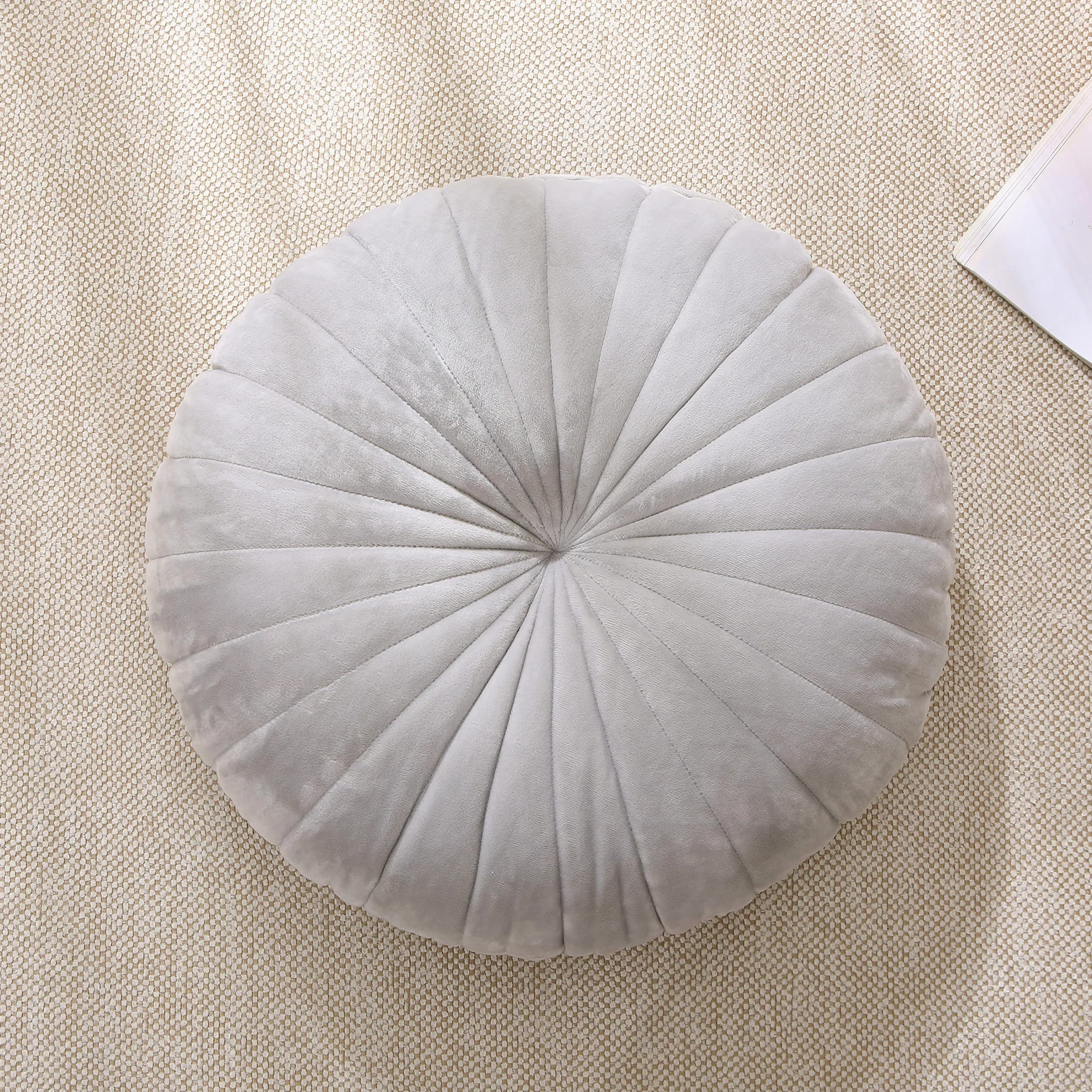 Almohada de suelo redonda grande para adultos, cojines gruesos de terciopelo para yoga, sala de estar, balcón, tatami al aire libre, 18 pulgadas (gris)