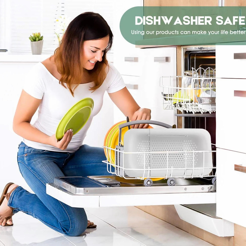 Colador plegable de cocina, colador extensible para frutas, verduras, fideos, pasta, alimentos, escurridor portátil para ahorrar espacio sobre el fregadero... (1, 7#blanco + gris)