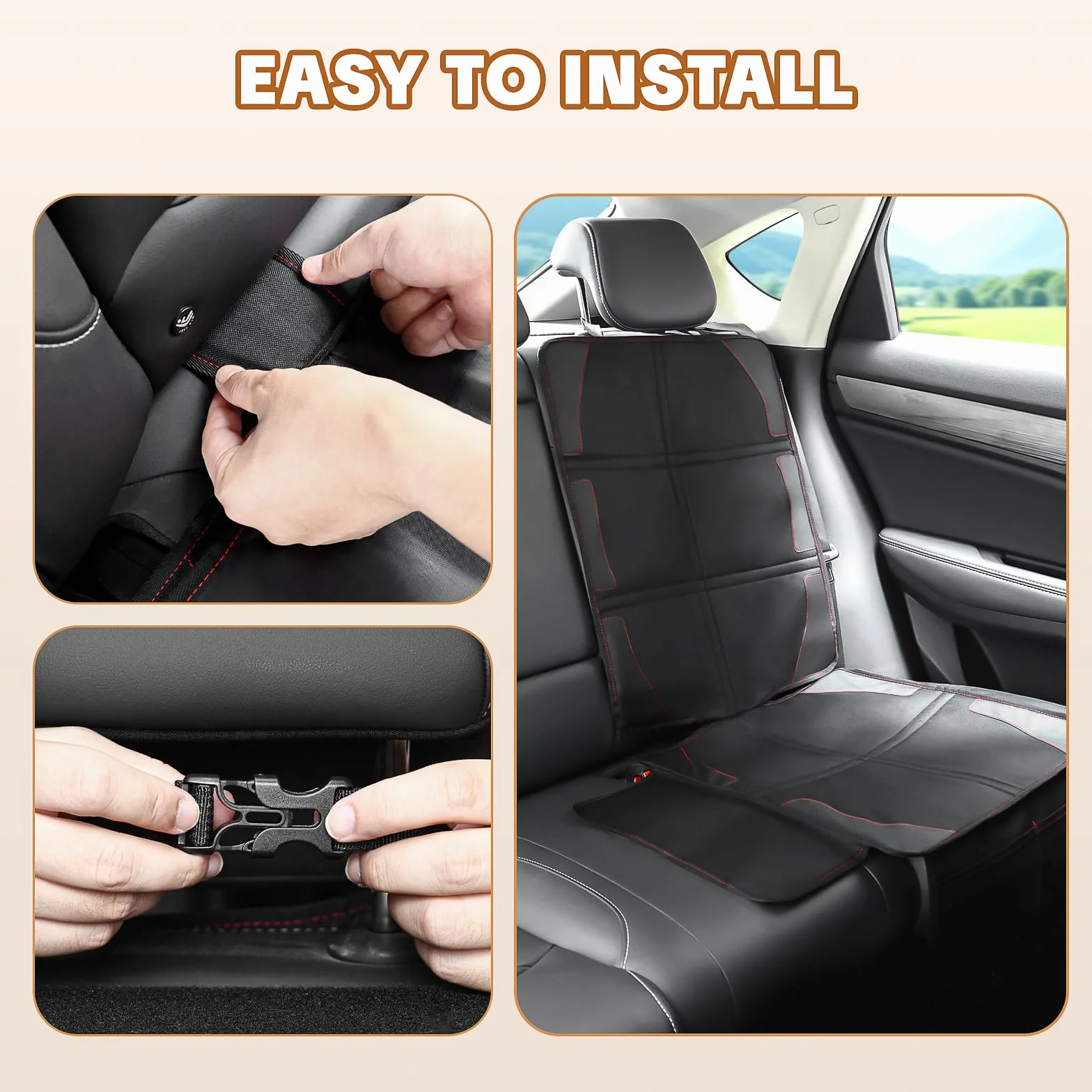 Protector de Asiento para Coche Impermeable Antideslizante con Bolsillos Negro