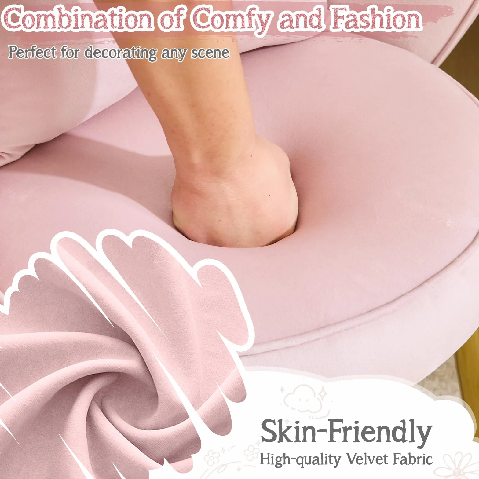 Bonnlo Silla de Maquillaje con Respaldo de Pétalos, Silla Tocador, Sillas de Comedor Elegantes, Patas Doradas Ajustables, Sillón Salón para Tocador, Dormitorio u Oficina en Casa (Terciopelo, Rosa)