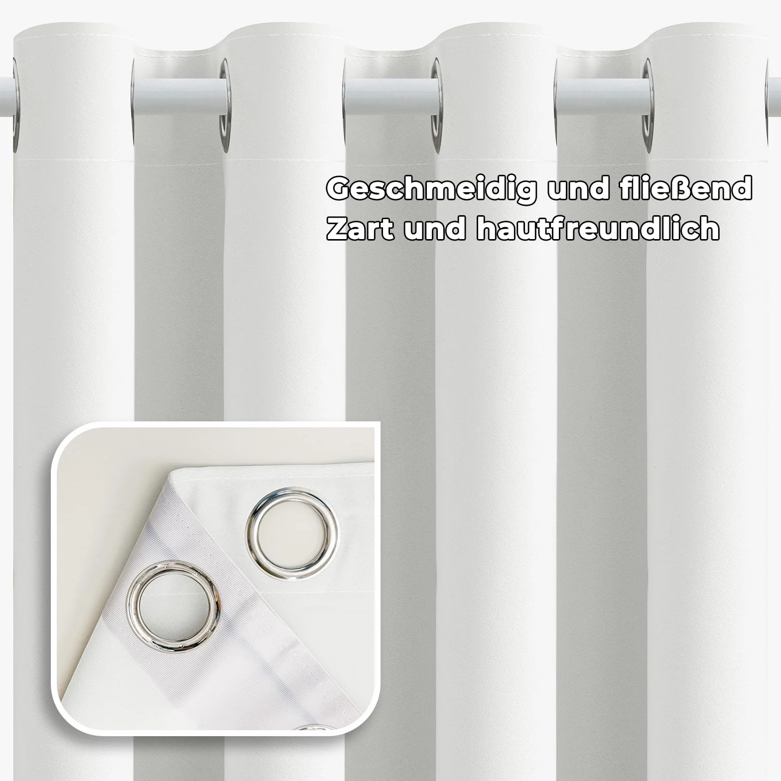 Jilron Cortina para puerta sin taladrar: fácil montaje con barra telescópica y cierre magnético – Protección de la privacidad en la habitación (blanco-201 x 130 cm)