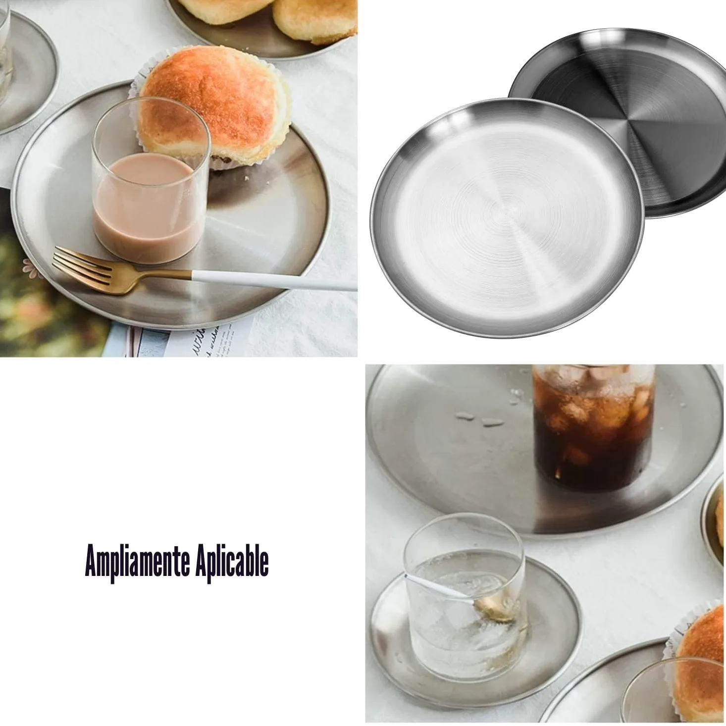 Platos de acero inoxidable inox 304 metal de acero ligero Unbreakable cena platos Juego de platos sin toxinas apto para lavavajillas seguro y saludable (23 cm 10 Piezas)