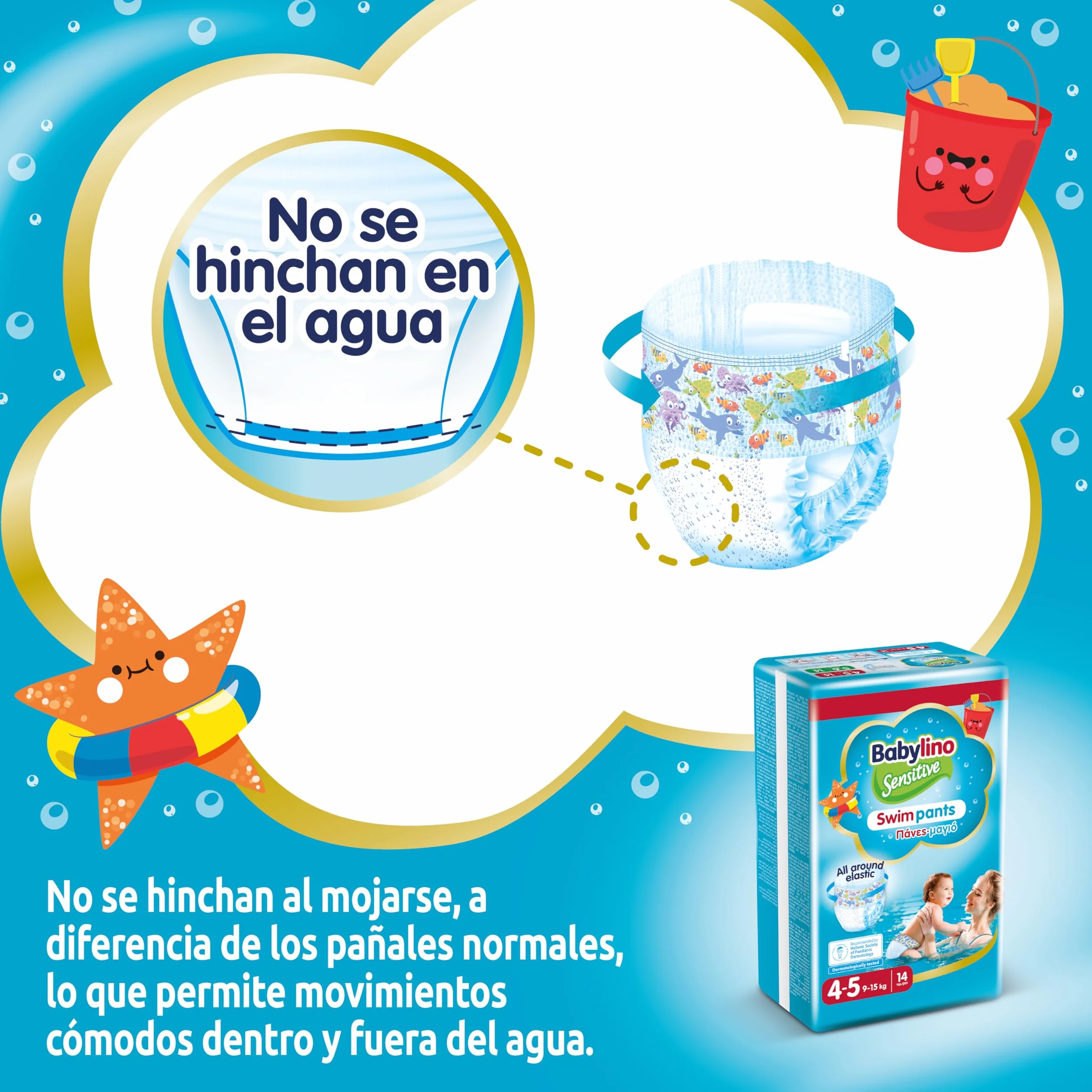Babylino Sensitive SwimPants Pañales de playa y piscina talla 4-5 (9-15 kg) 14 unidades