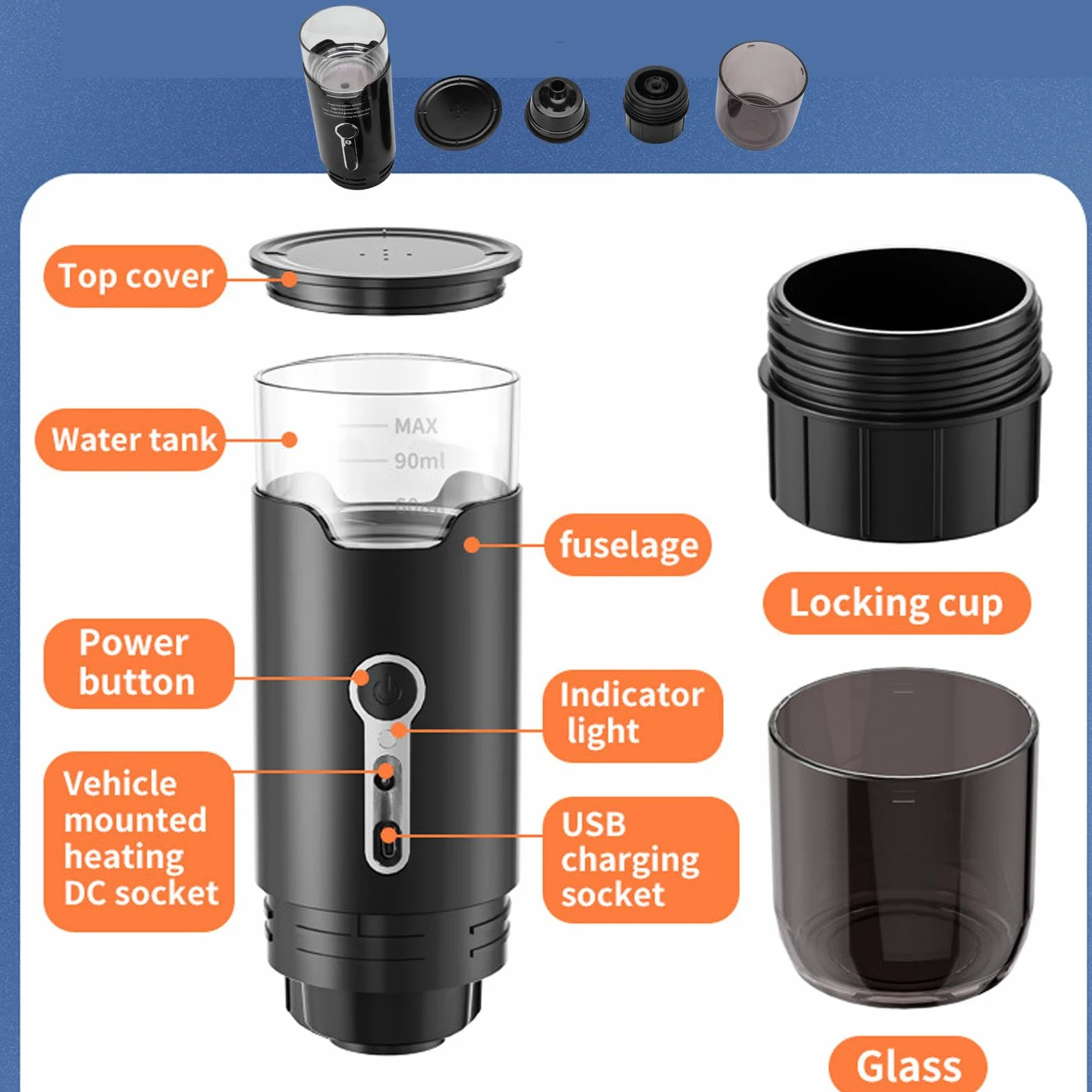 Haofy de de café Portátil Café de Automóviles Pequeñas Cafeteras con Presión de 15 Bares para Cápsulas de DG Café de café Cartuchos