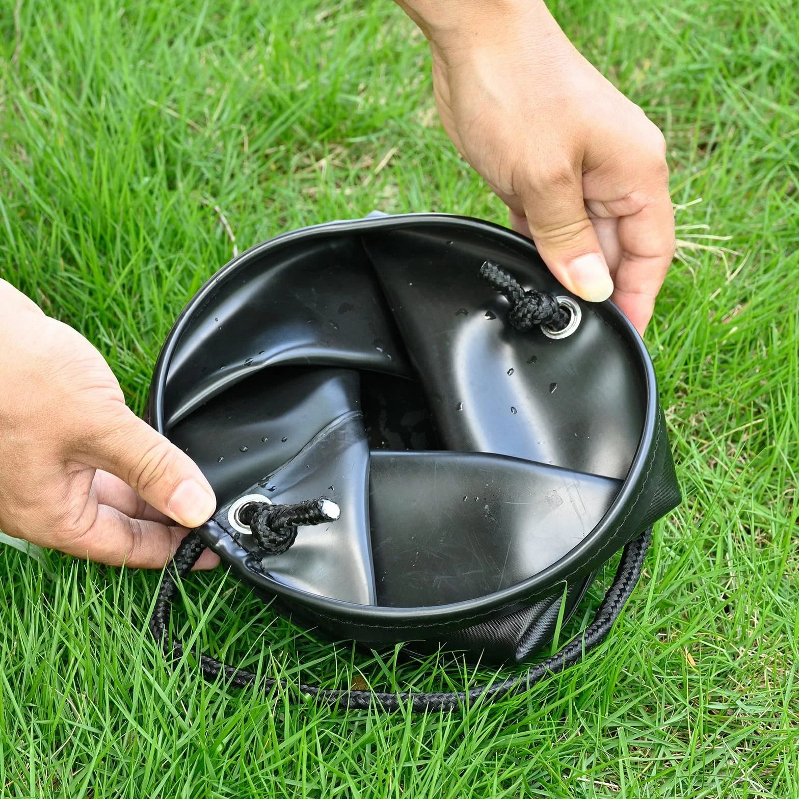 Cubeta de pesca plegable con cuerda contenedor