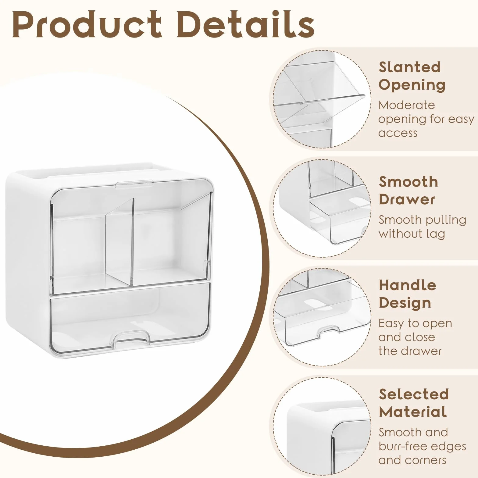 Qivine Organizador de Compresas, Caja para Guardar Tampones y Compresas con 4 Compartimentos, Dispensador de Almohadillas de Algodón con Tapa Transparente , para Baño, Tocador, Salón