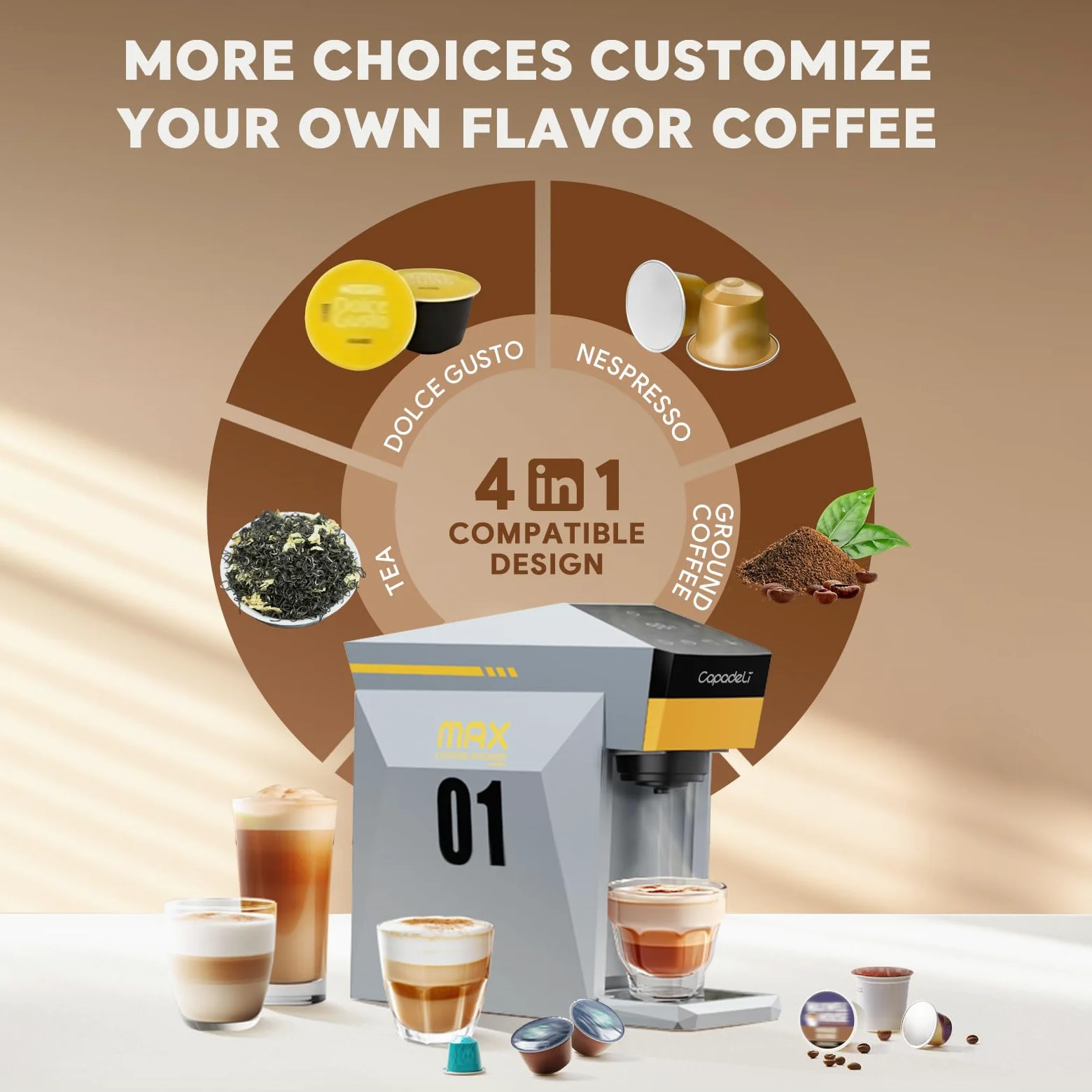Máquina de café espresso multifuncional 4 en 1, 19 bares, para cápsulas de café NES-presso Original/lor/Dolce Gusto/molido, pequeña máquina automática de café (gris)
