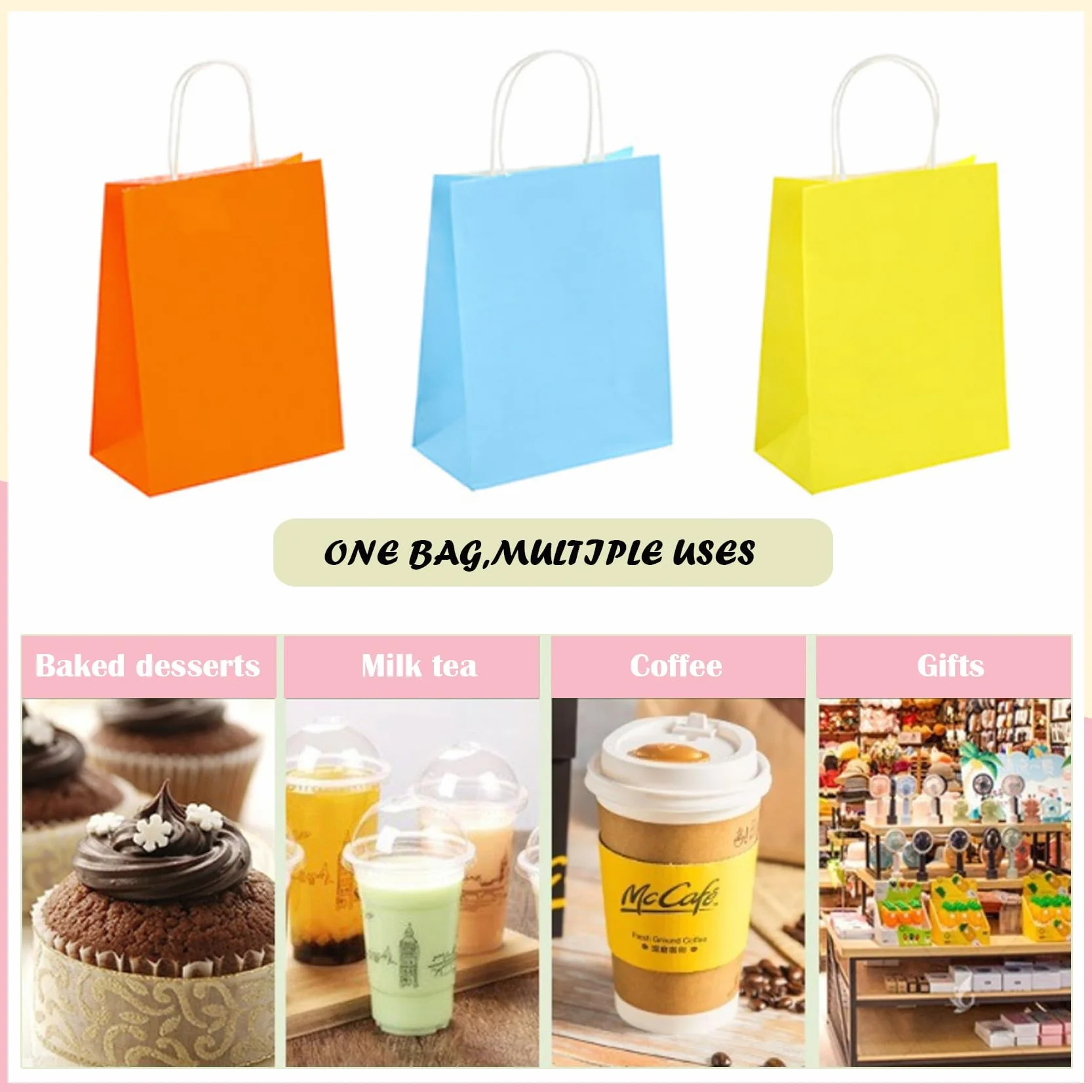 SHUBEIEUMI Paquete de 10 Bolsas de Regalo, Bolsas de Papel Kraft con Asas, 21 x 15 x 8 cm, Reutilizables Bolsas de Regalo para Embalaje Fiestas de Cumpleaños Bodas-Colorido