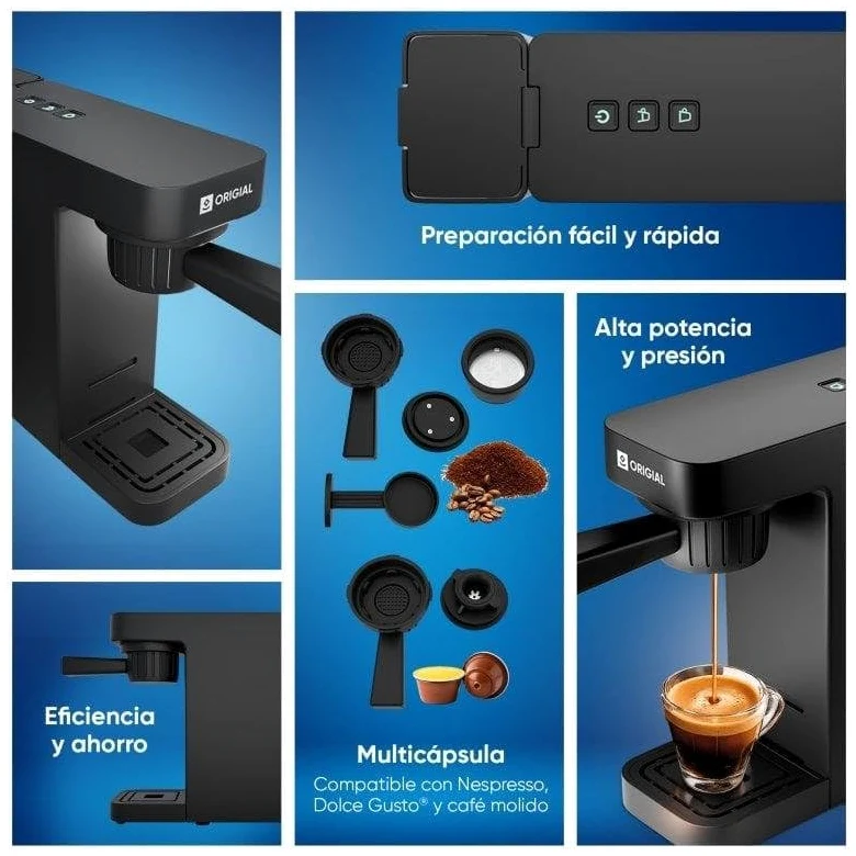 Barista Multi 3in1 Cafetera Multicápsulas 20 Bares 1400W Negra | Compatible con cápsulas Nespresso, Dolce Gusto y café molido