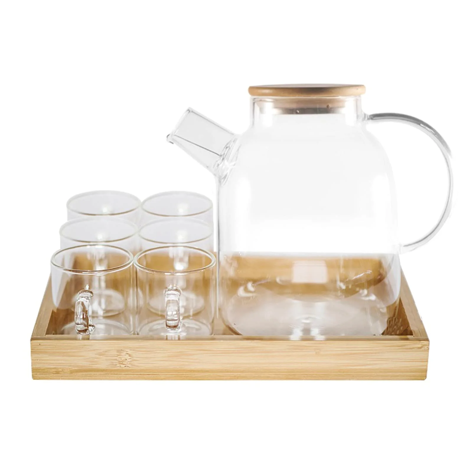 Jarra Agua Fria Jarra de la casa con el conjunto de la taza de vidrio Transparente Tetera de agua bebida Jugo con la bandeja de la oficina Regalo Botella de agua Webware Jarra Agua Detox Frutas