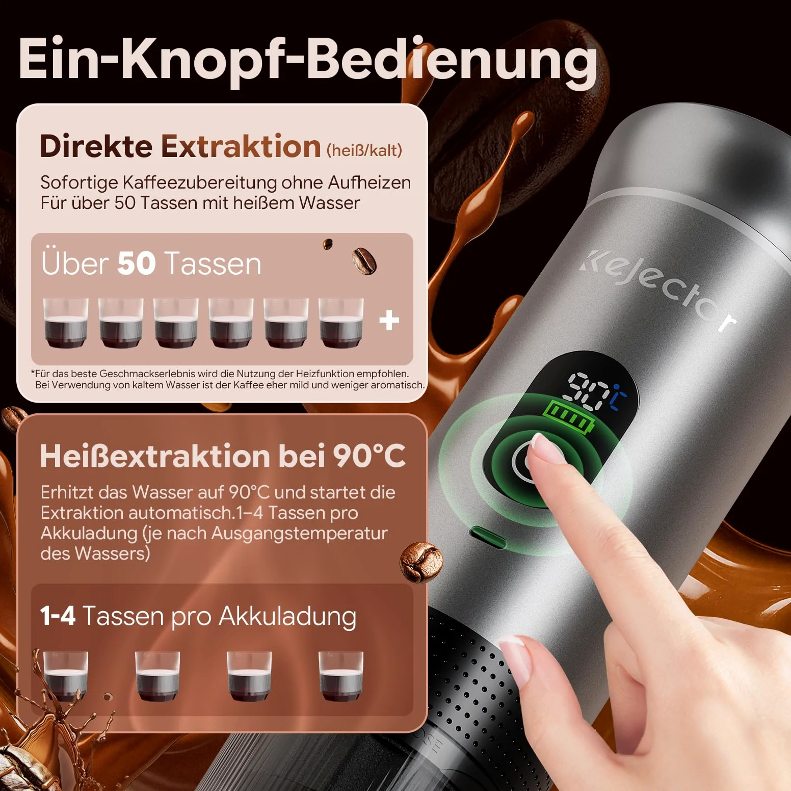 kejector Cafetera portátil de viaje, máquina de café espresso nano para coche, compatible con café molido, cápsula para autocaravana, senderismo, camping, oficina, espresso de viaje