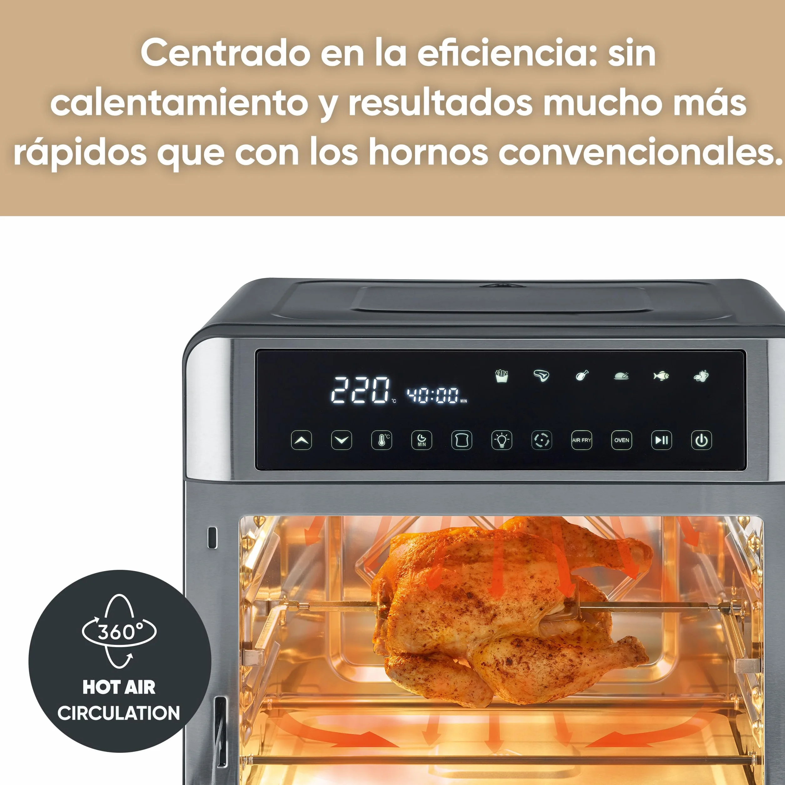 Severin Horno de sobremesa 2-en-1 tostador y freidora sin aceite, 25 L, con pantalla LED, temporizador y 12 programas automáticos; 40-220 °C, 2200 W, negro y plateado, TO 9579