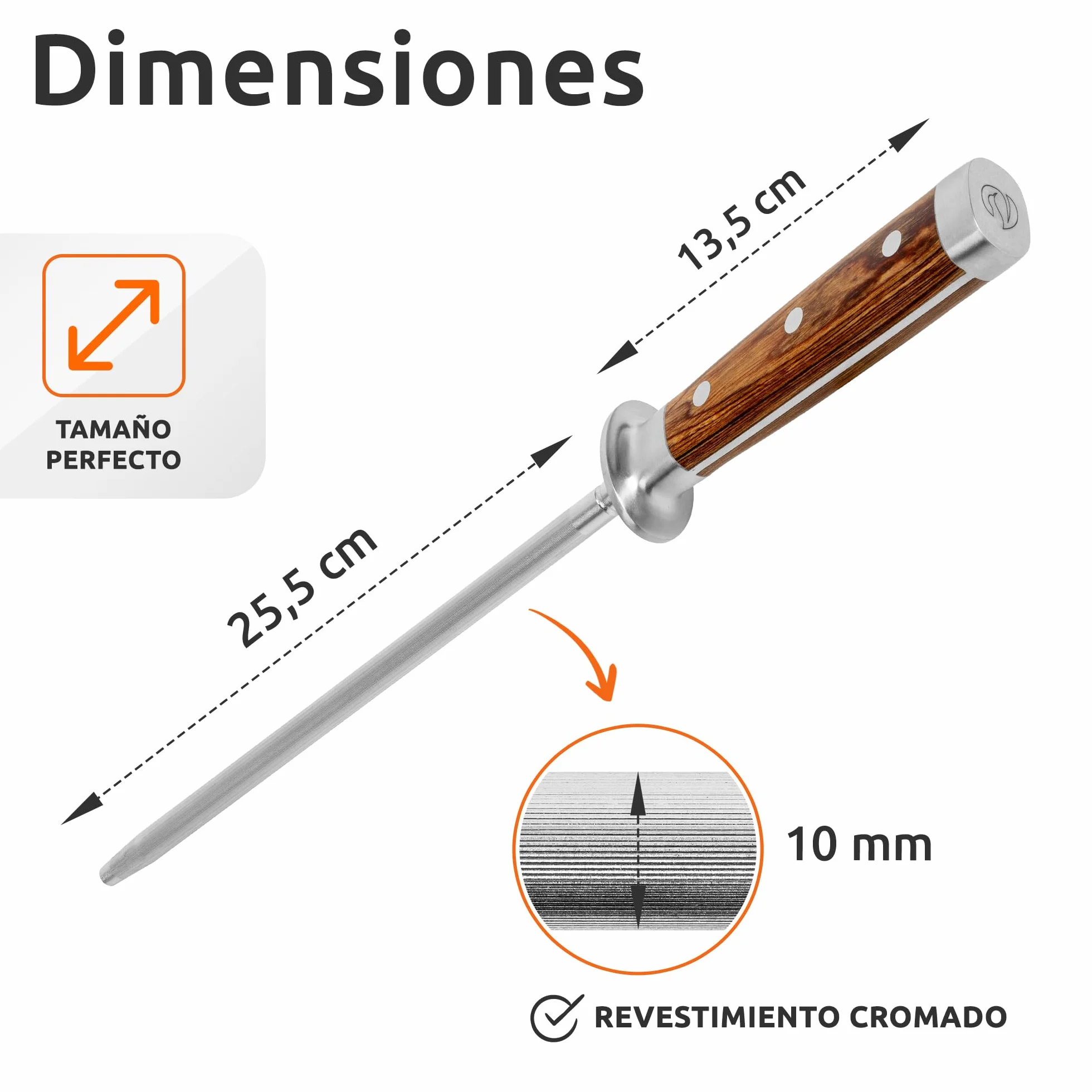 ECENCE Afilador de Cuchillos, Chaira Afilador de acero inoxidable (65HRC) Afilador de Cuchillos profesional de acero endurecido 39cm Plata