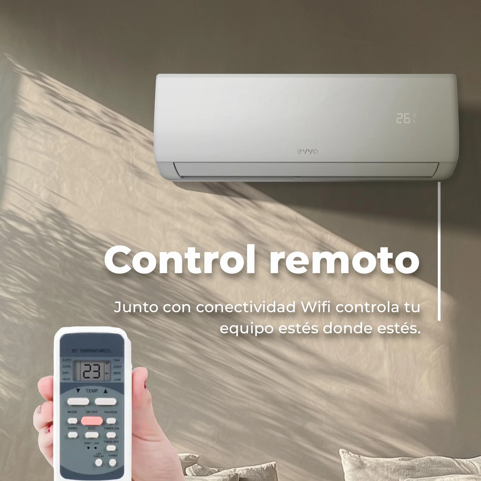 EVVO Aire acondicionado Split CLIMA Refrigeración y Calefacción, Conectividad WIFI, Motor Inverter, Bomba de Calor, Clase A++/A+, Deshumidificador, R32 (12.000 BTU)