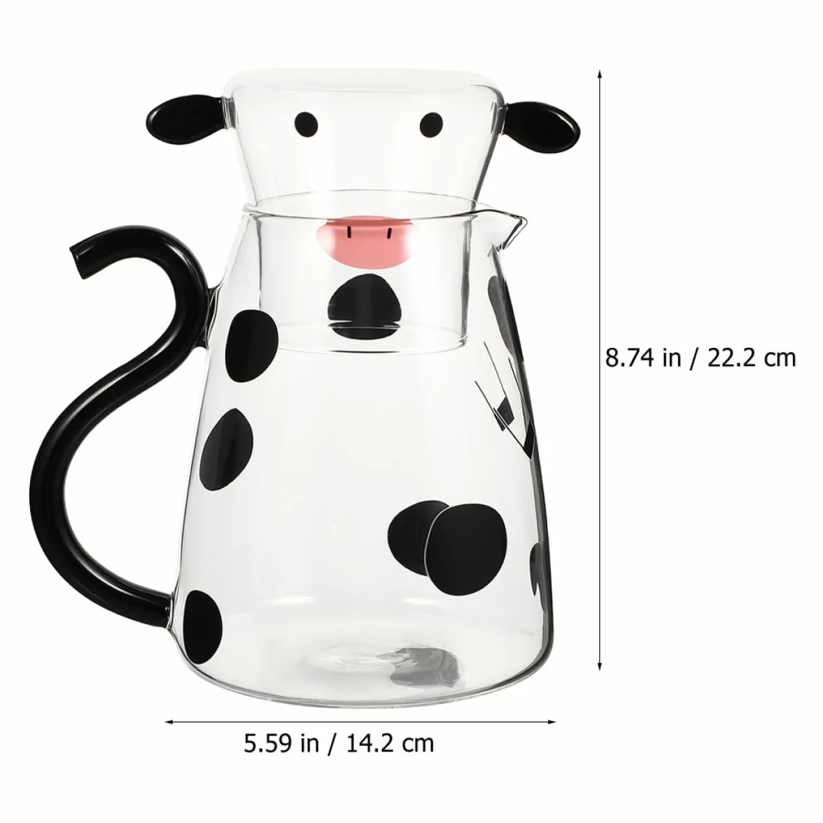 Jarra de Agua Fría de Vidrio Diseño de Vaca 1800 Ml Taza a Juego para Hogar y Restaurante Dispensador de Agua Fría y Jarra de Leche Forma de Cristal para Jugos y Té