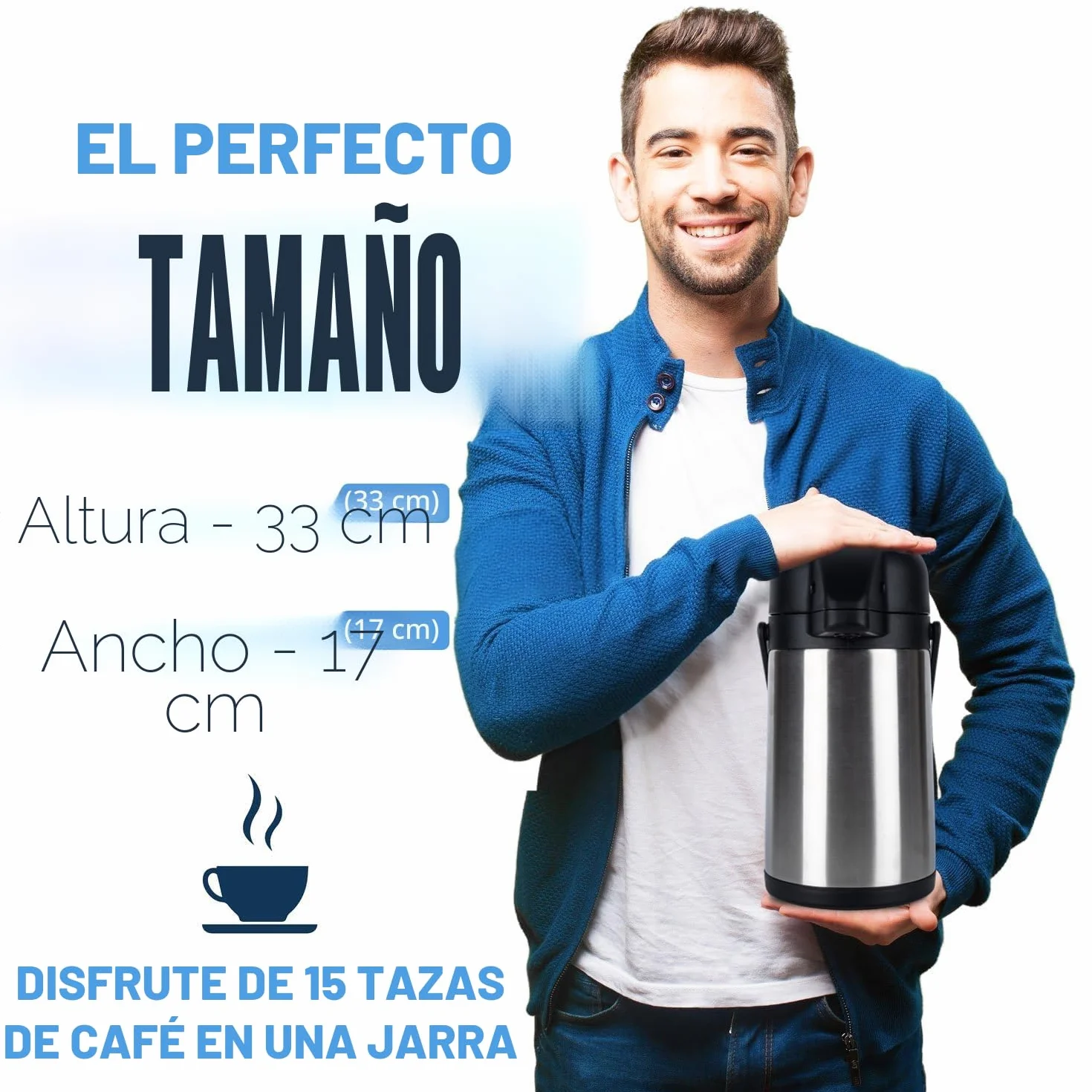 Vondior Airpot Jarra de 1,9 litros – Jarra de café profesional aislada de acero inoxidable, termo, dispensador de bebidas térmicas, adecuado para bebidas de fiesta
