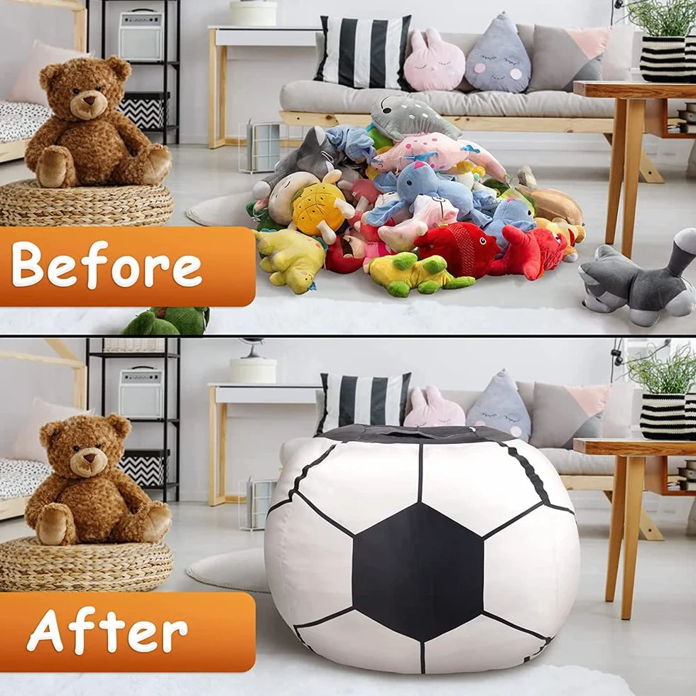Highdi Funda de Puff sin Relleno Bolsa de Frijoles, Bean Bag Puf Protector de Sofás, para Adulto y Infantil Bean Bag para los Amantes del Fútbol Silla de Salón Infantiles (100x120cm,Fútbol)
