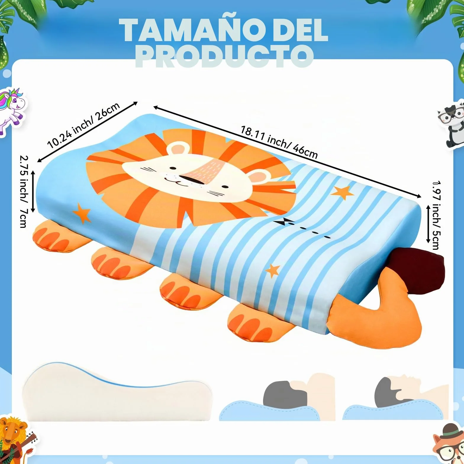 Schlummerkids Cojín Calmly Almohada Infantil 46 x 26 cm Ergonómico León