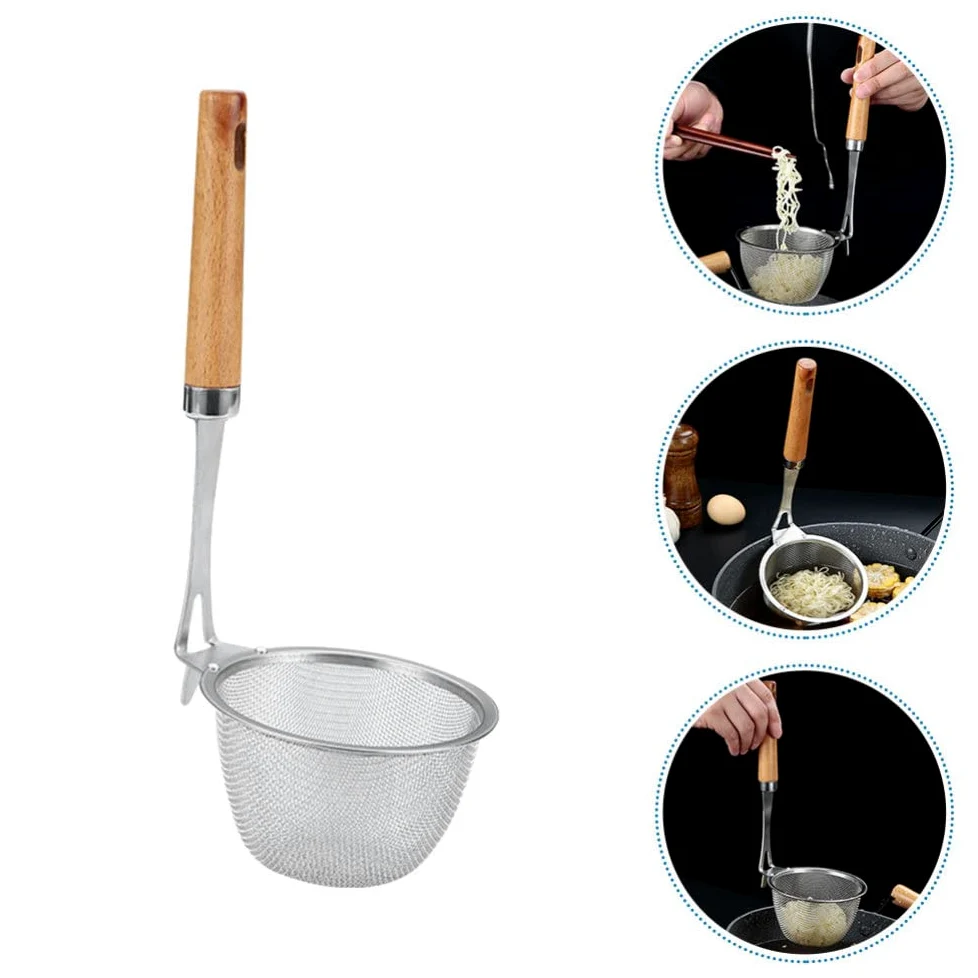 Colador de Malla Fina con Mango de Madera para Cocina, Ideal para Pasta, Fideos y freír
