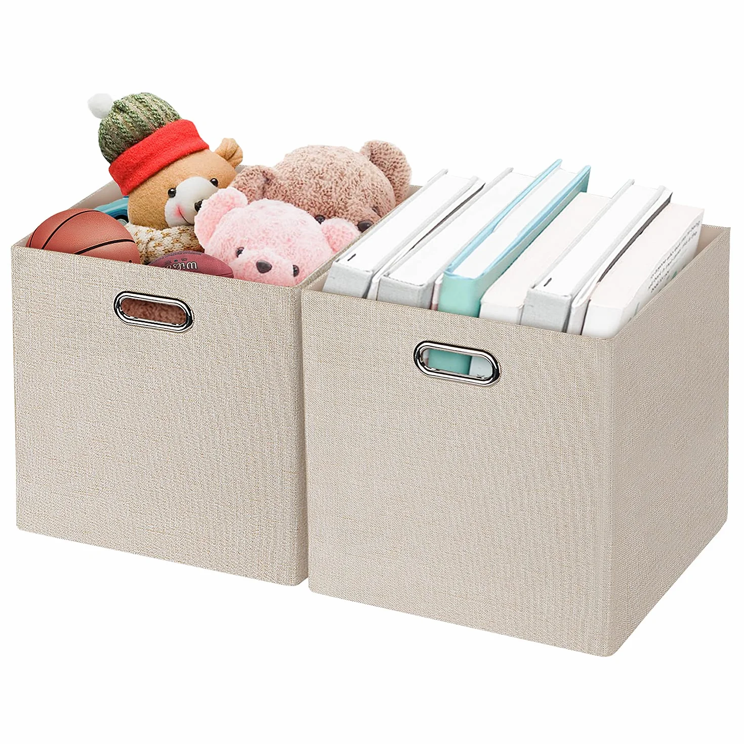 Posprica Contenedores de almacenamiento plegables, cubos de almacenamiento de 13 x 13 pulgadas, contenedores para estantes, armarios, estanterías, cajones de tela gruesa, juego de 2, color beige