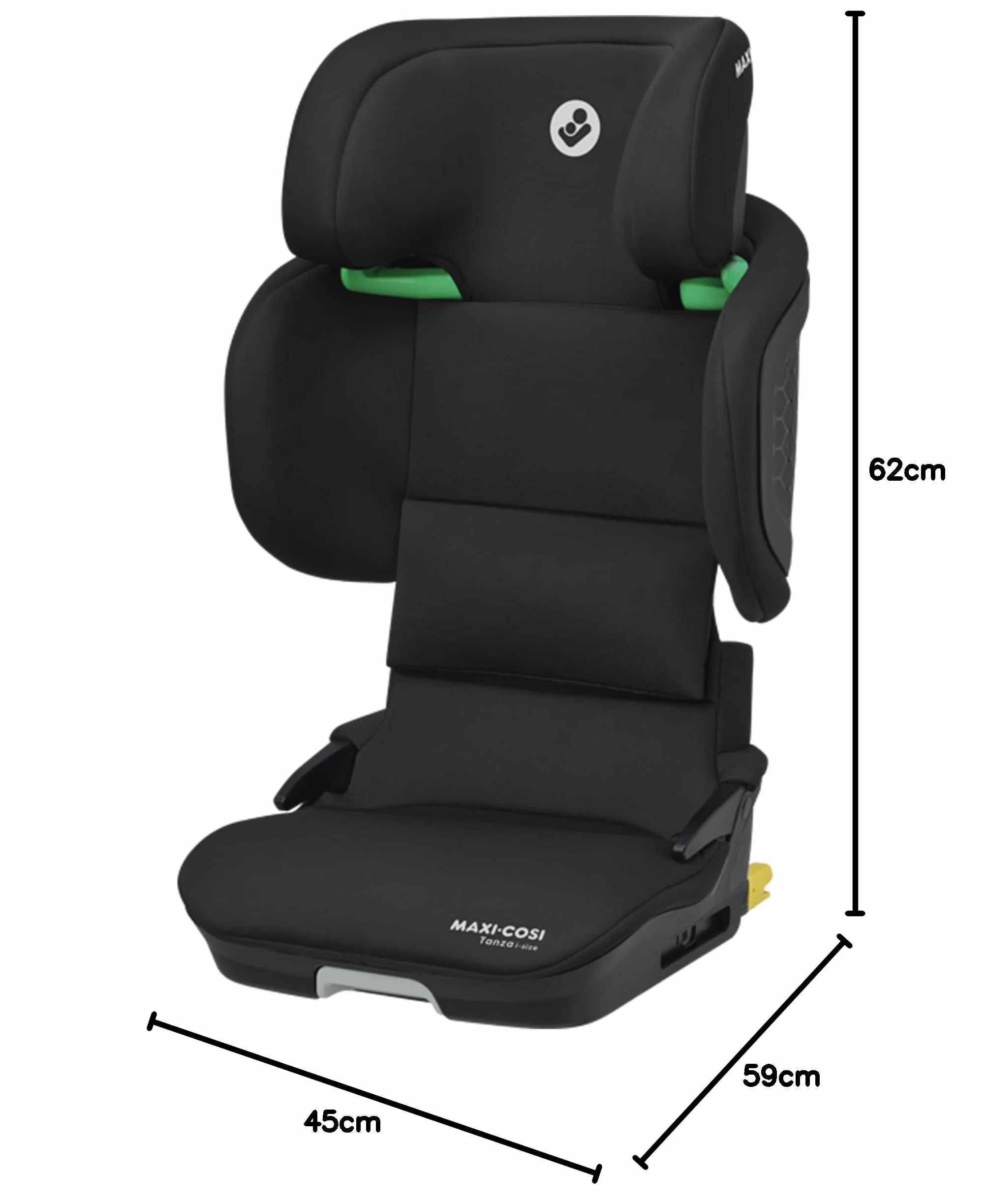 Maxi-Cosi Tanza i-Size, Silla Coche Plegable, Silla de Coche ISOFIX, 3,5-12 a, 100-150cm, Portátil, 10 Posiciones Reposacabezas, Protección Impactos Laterales G-CELL, Asiento Acolchado, Full Black