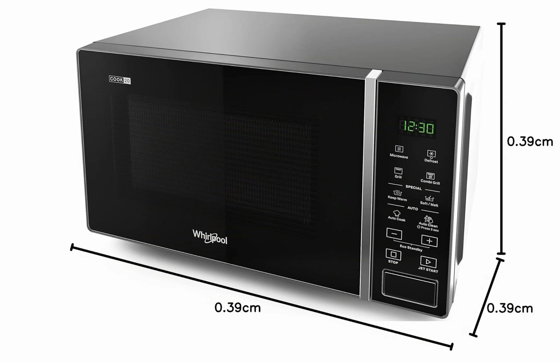 Whirlpool Microondas con Grill MWP203SB 20L 700W, Libre Instalación, Panel Digital, Negro