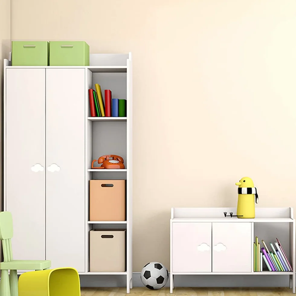 Juego de 6 pomos de armario para habitación infantil, diseño de nubes, color blanco