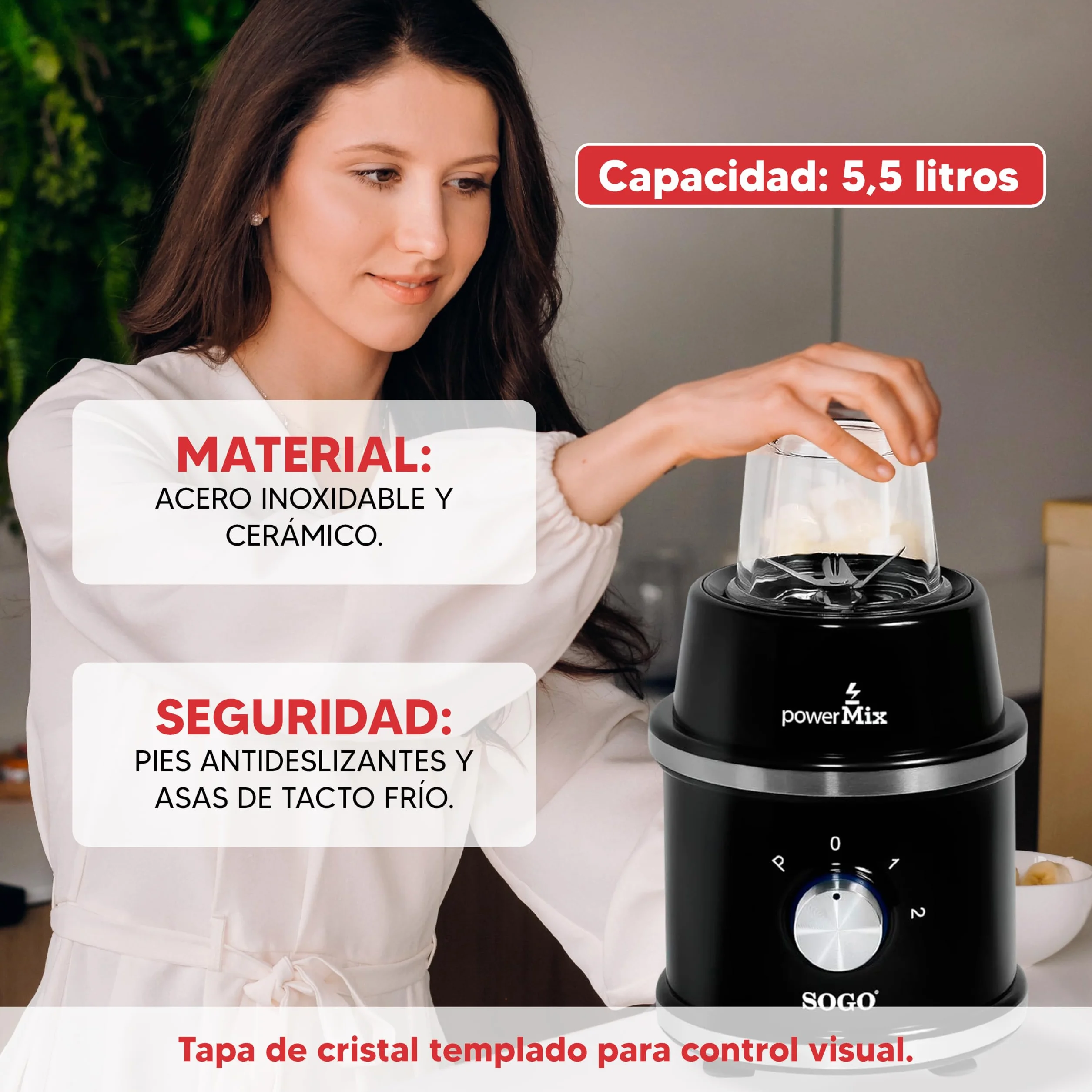 SOGO Batidora de Vaso, Dos Jarras de 1,5 Litros y de 0,3 Litros, Cuchilla Acero Inoxidable 1300W, Negro (BAT-SS-5545)
