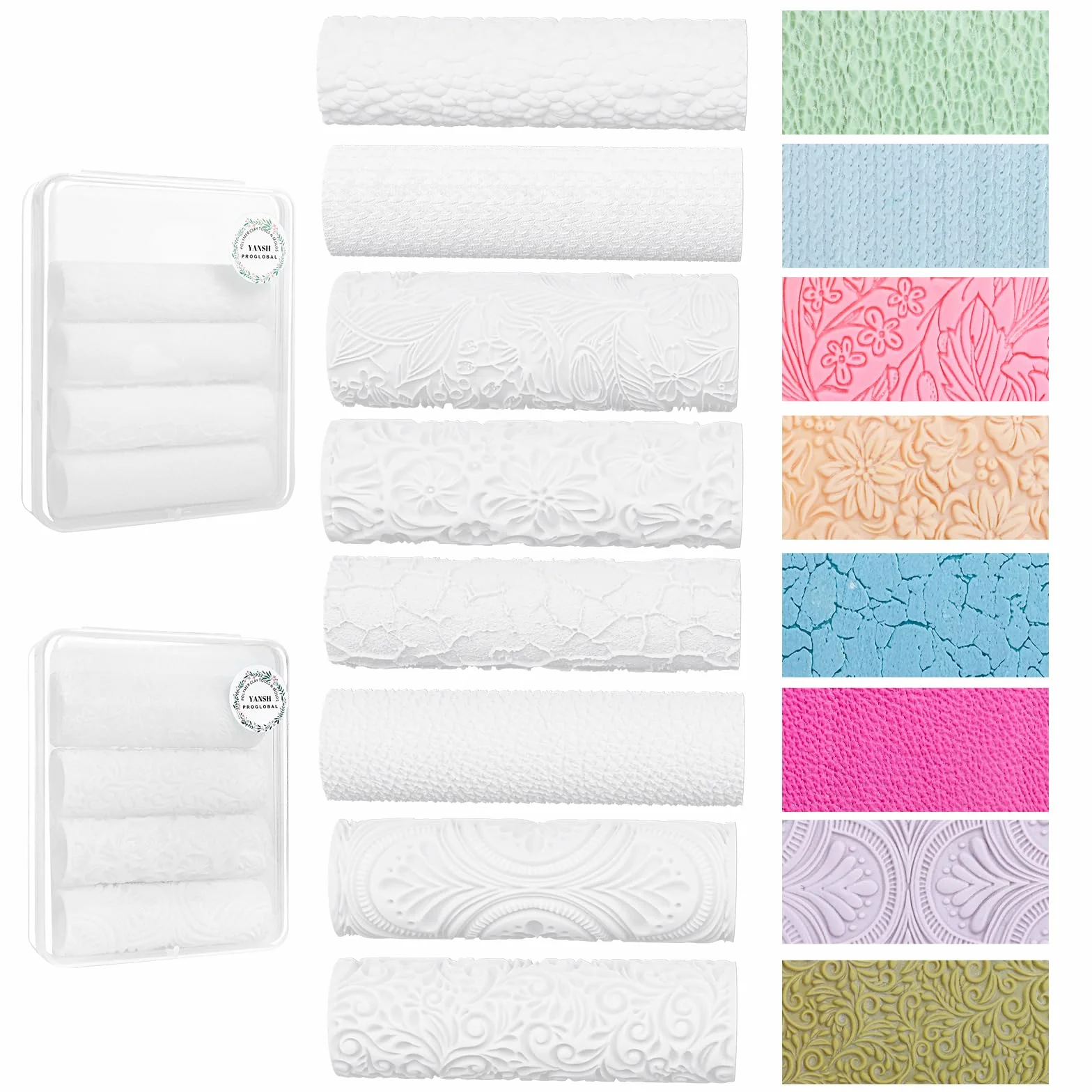 8 rodillos de textura de arcilla polimérica, rodillos de textura de cerámica en relieve para hacer joyas, como hojas de textura de arcilla polimérica, funciona con cortadores de arcilla polimérica