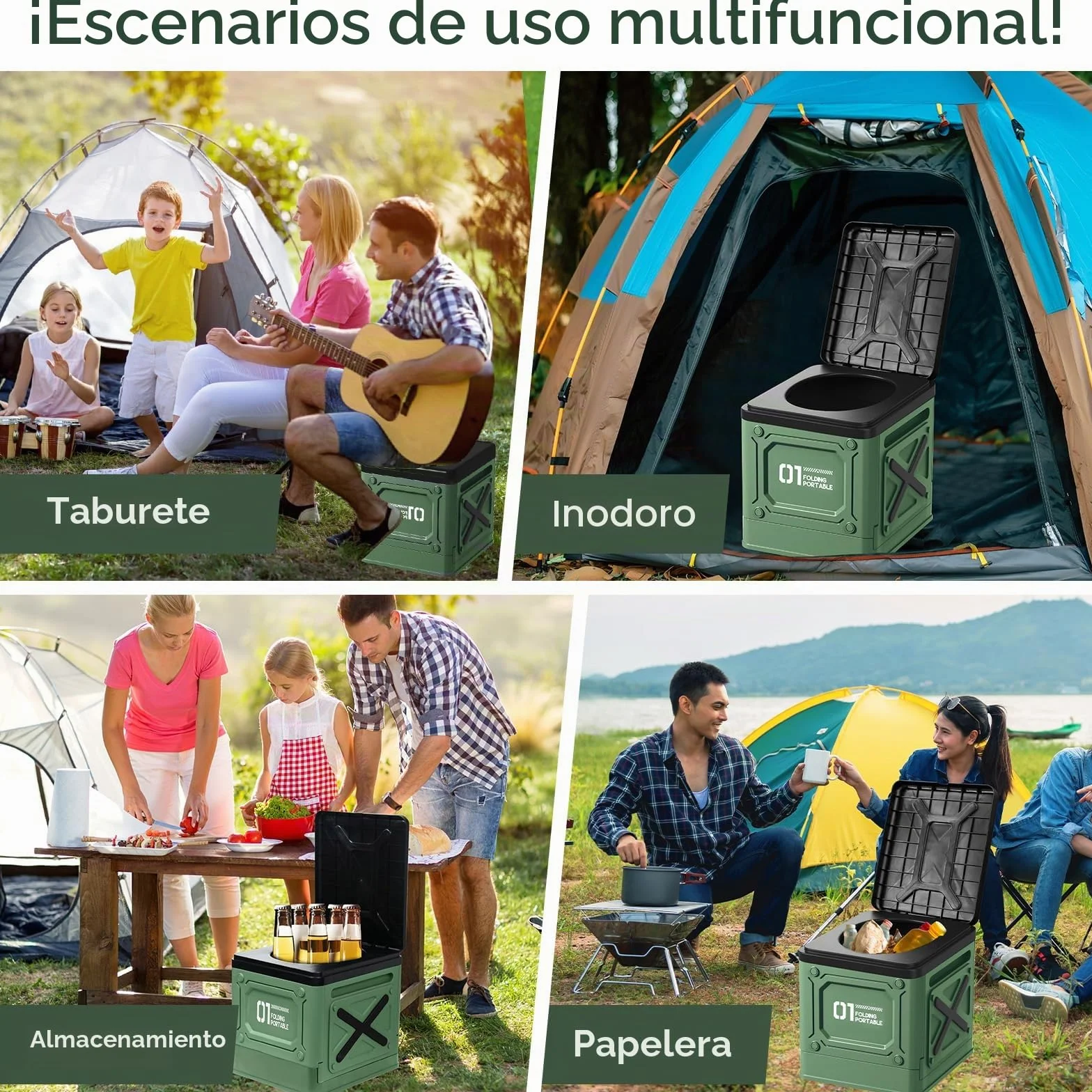Baño Portátil WC Camping Inodoro Portátil Adultos Baño Seco Camper (Verde)