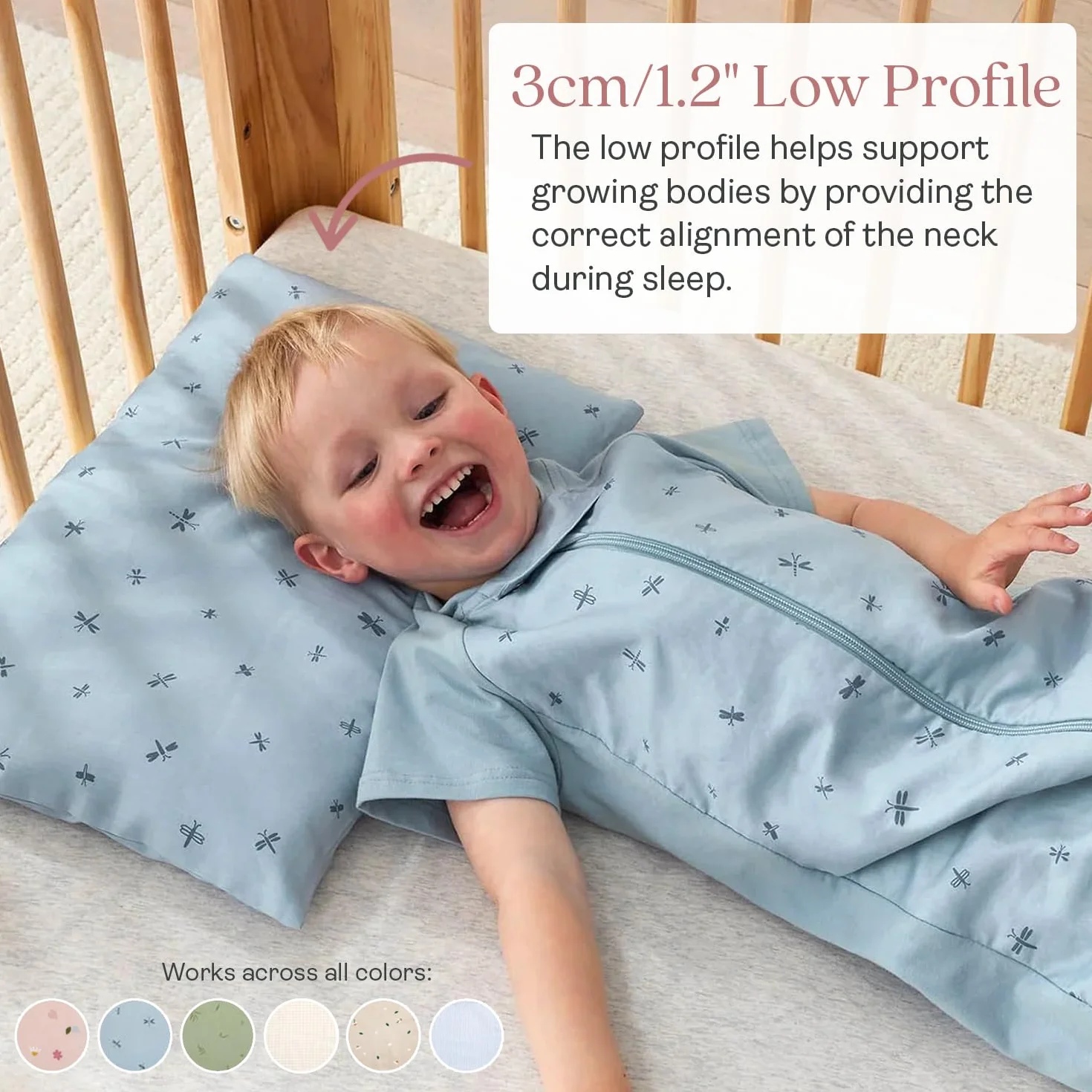 ergoPouch Almohada orgánica para niños pequeños, perfil bajo 1 pulgada, algodón GOTS, lavable a máquina