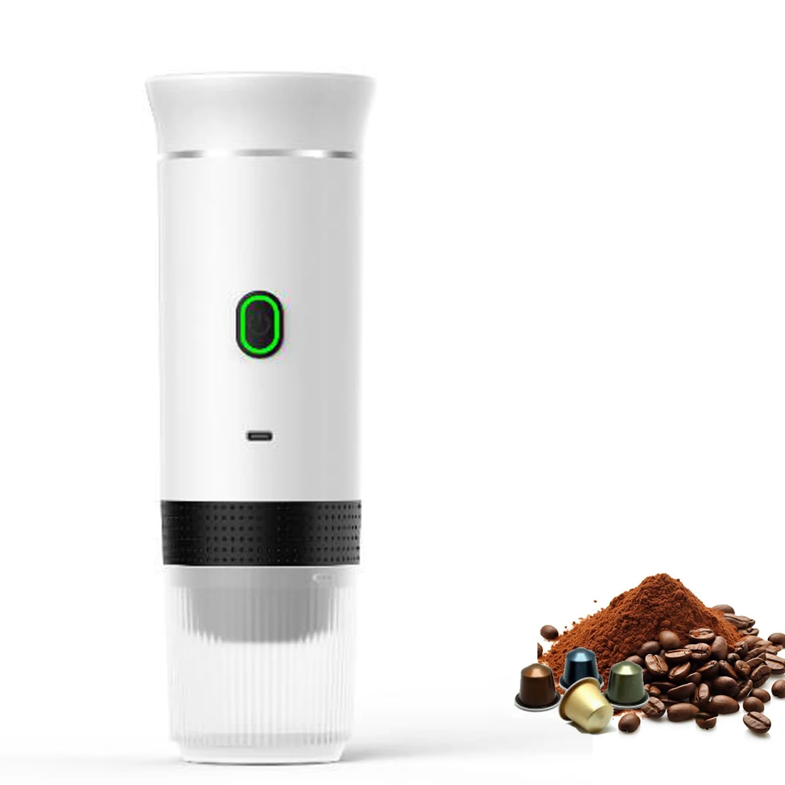 KHEALING Máquinas de café portátiles, cafeteras de cápsulas, máquinas de café de viaje, máquinas de espresso, máquinas de café de coche para café molido y taza de café de cápsulas (blanco)