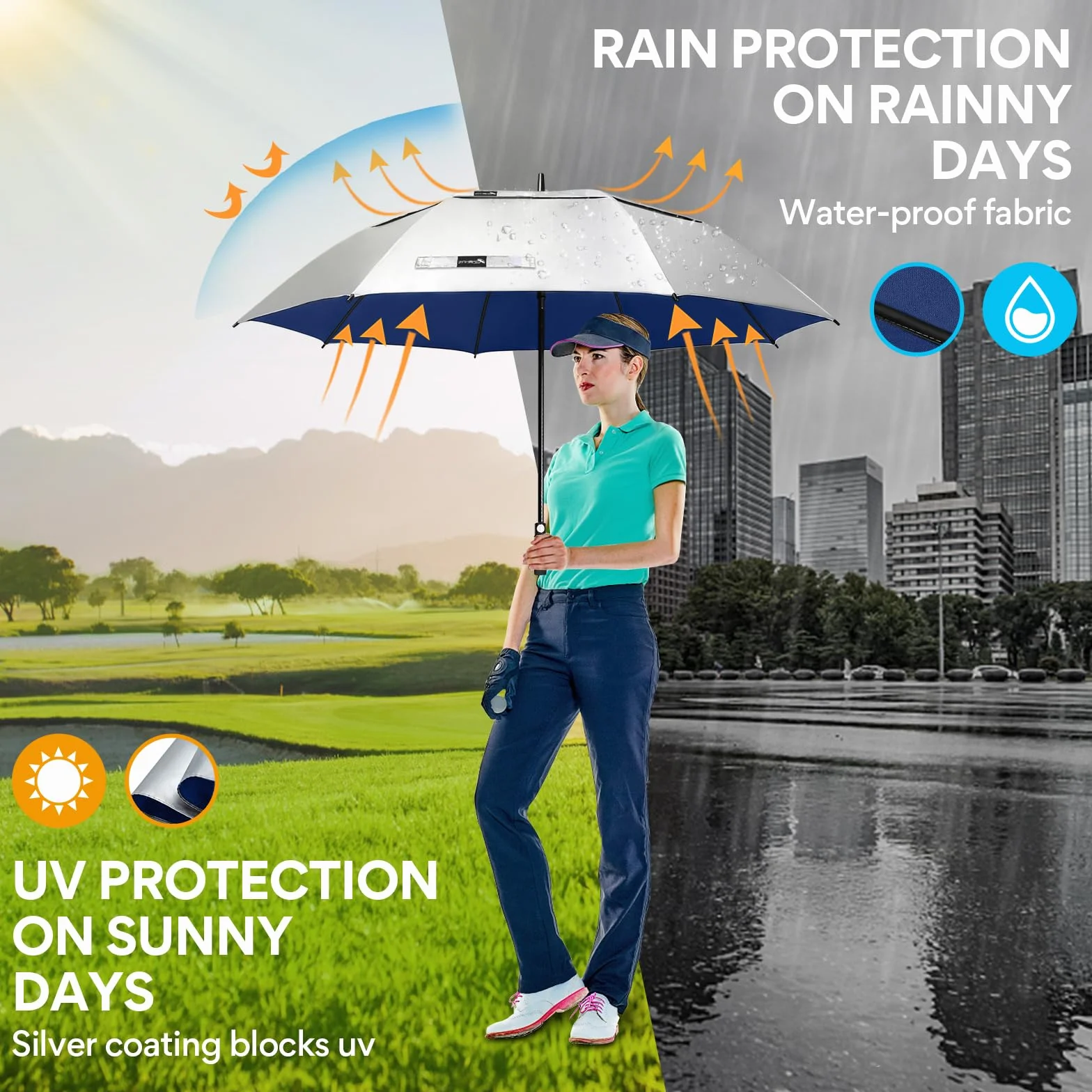 ZOMAKE Paraguas de Golf 157cm XXL Automático UV Protección Doble Toldo