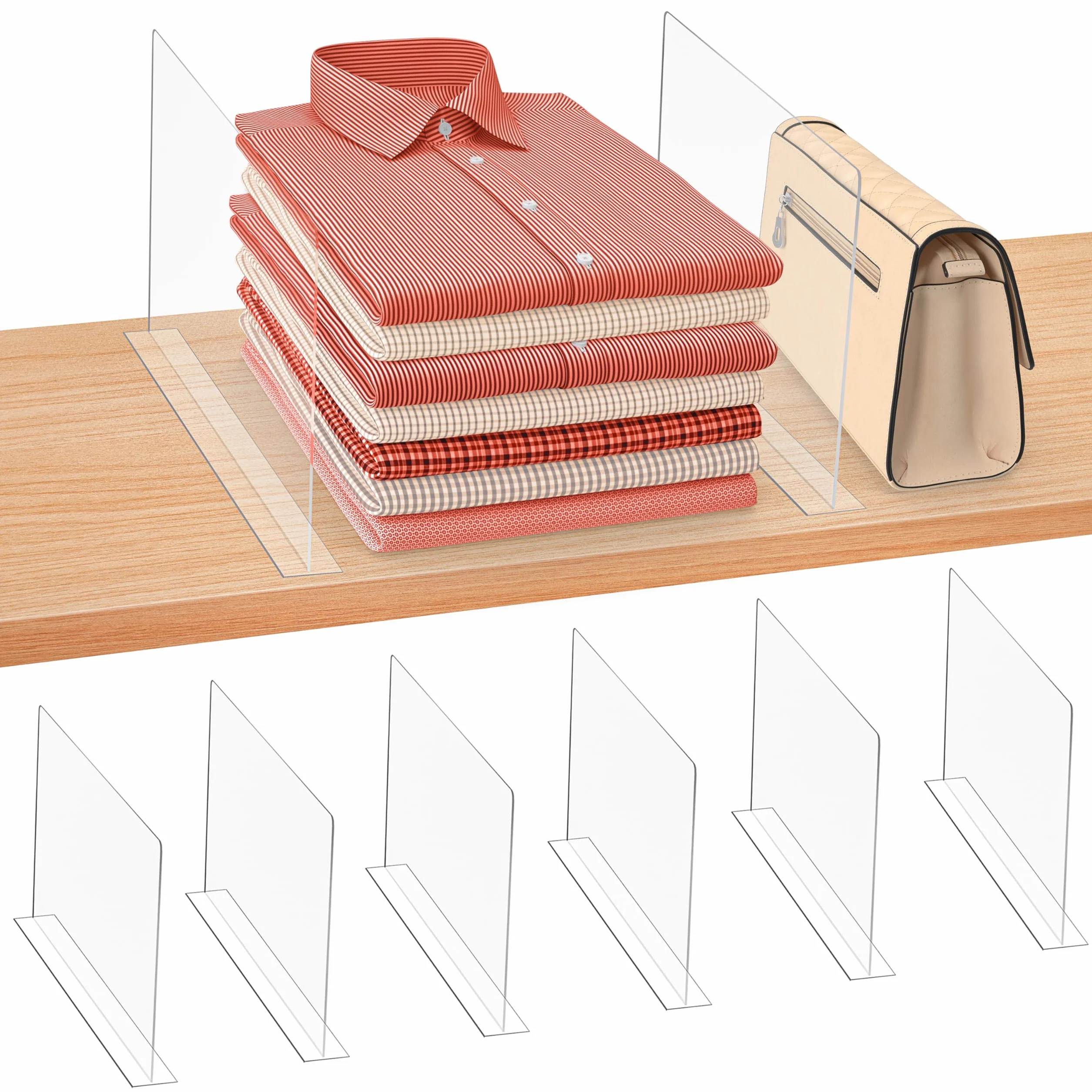 Separadores de Cajones Acrílicos Transparentes Pack 6 - Organizador Armario Vertical