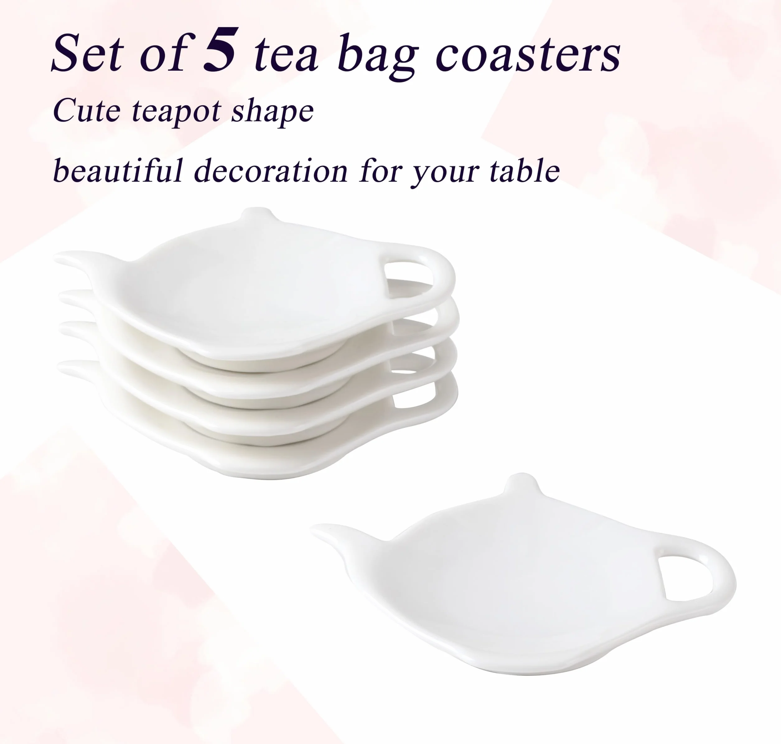 Plato de porcelana blanca para bolsitas de té, cinco posavasos para bolsas de té, soporte para bolsas de té usado, almohadilla clásica para reposar cucharaditas, plato de aperitivos, regalos