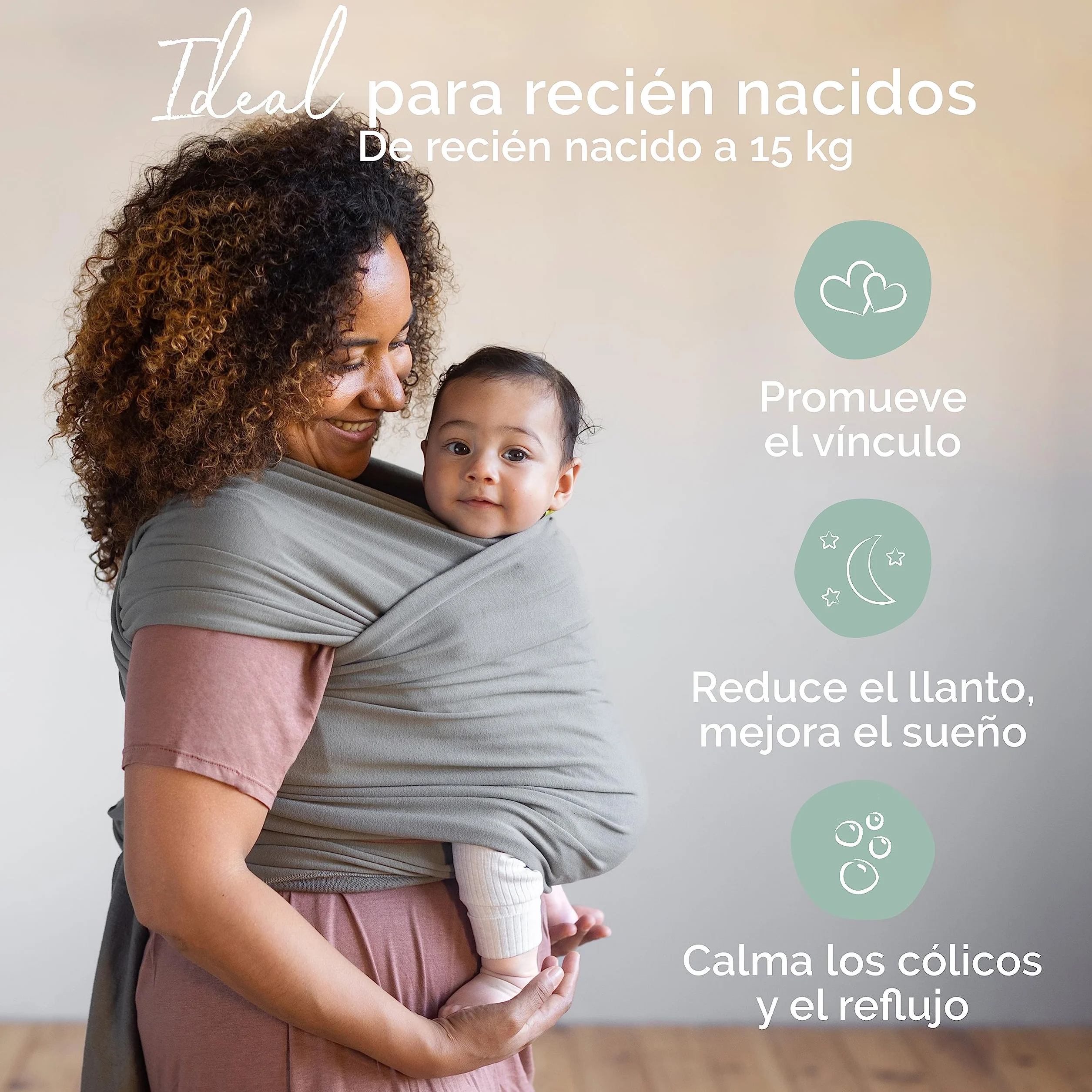 Boba Wrap Fular Elástico Portabebé Pañuelo Porteo Ergonómico Bandolera Ajustable Gray