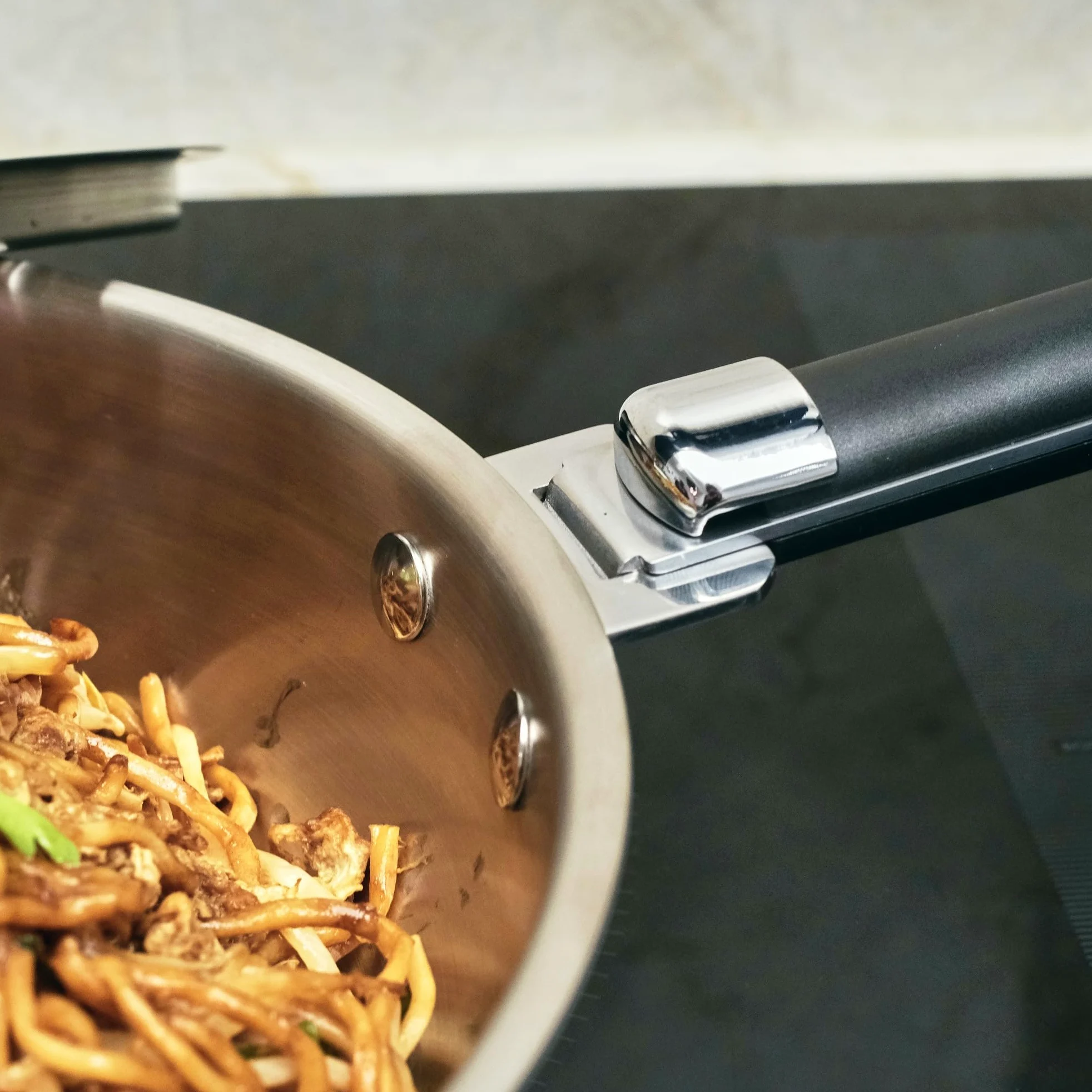 Kamberg - Wok acero inoxidable 28 cm mango extraíble - acero inoxidable 18/10 Triply - Todos los fuegos incluyendo inducción y horno, gris