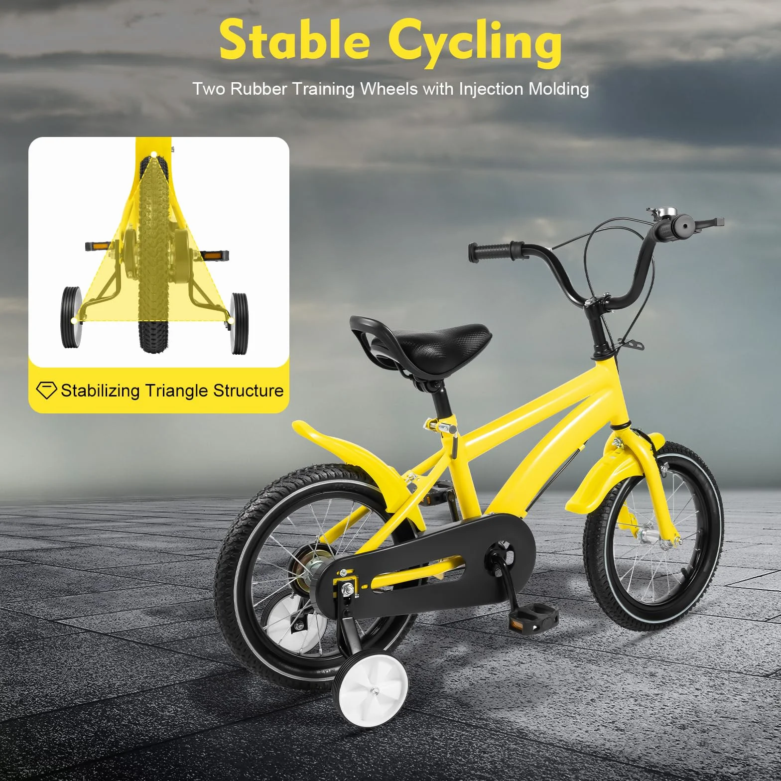 Bicicleta infantil 14 pulgadas con ruedas estabilizadoras para niños 3-6 años 56-67 cm altura