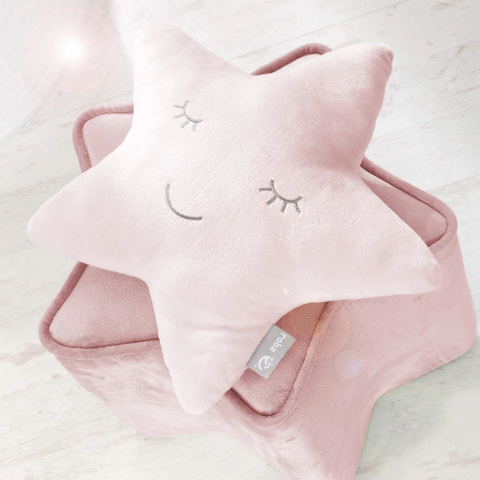 roba Cojín Decorativo en Forma de Estrella para Habitación Infantil - Cojín de Peluche - Cara Bordada - Rosa / Lila